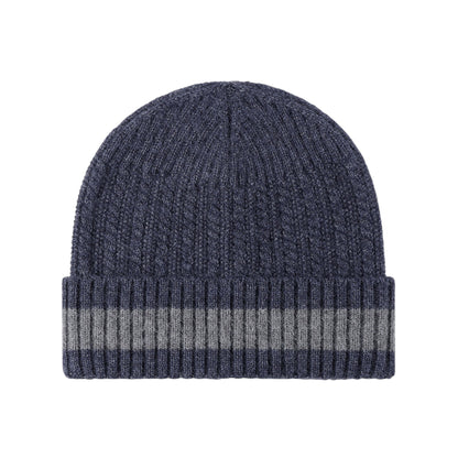 Anna-Kaci Unisex Rib Knit Beanie with Folded Cuff and Contrast Stripe Detail