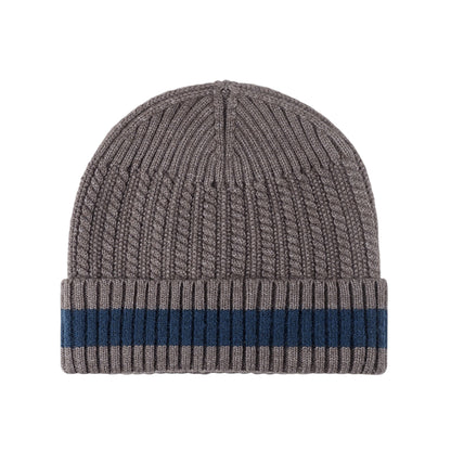 Anna-Kaci Unisex Rib Knit Beanie with Folded Cuff and Contrast Stripe Detail