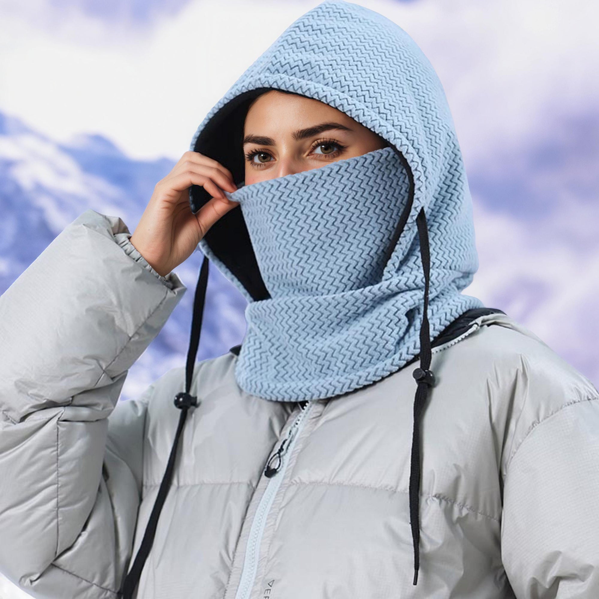 Anna-Kaci Unisex Quilted Thermal Hood with Adjustable Drawstrings and Face Cover