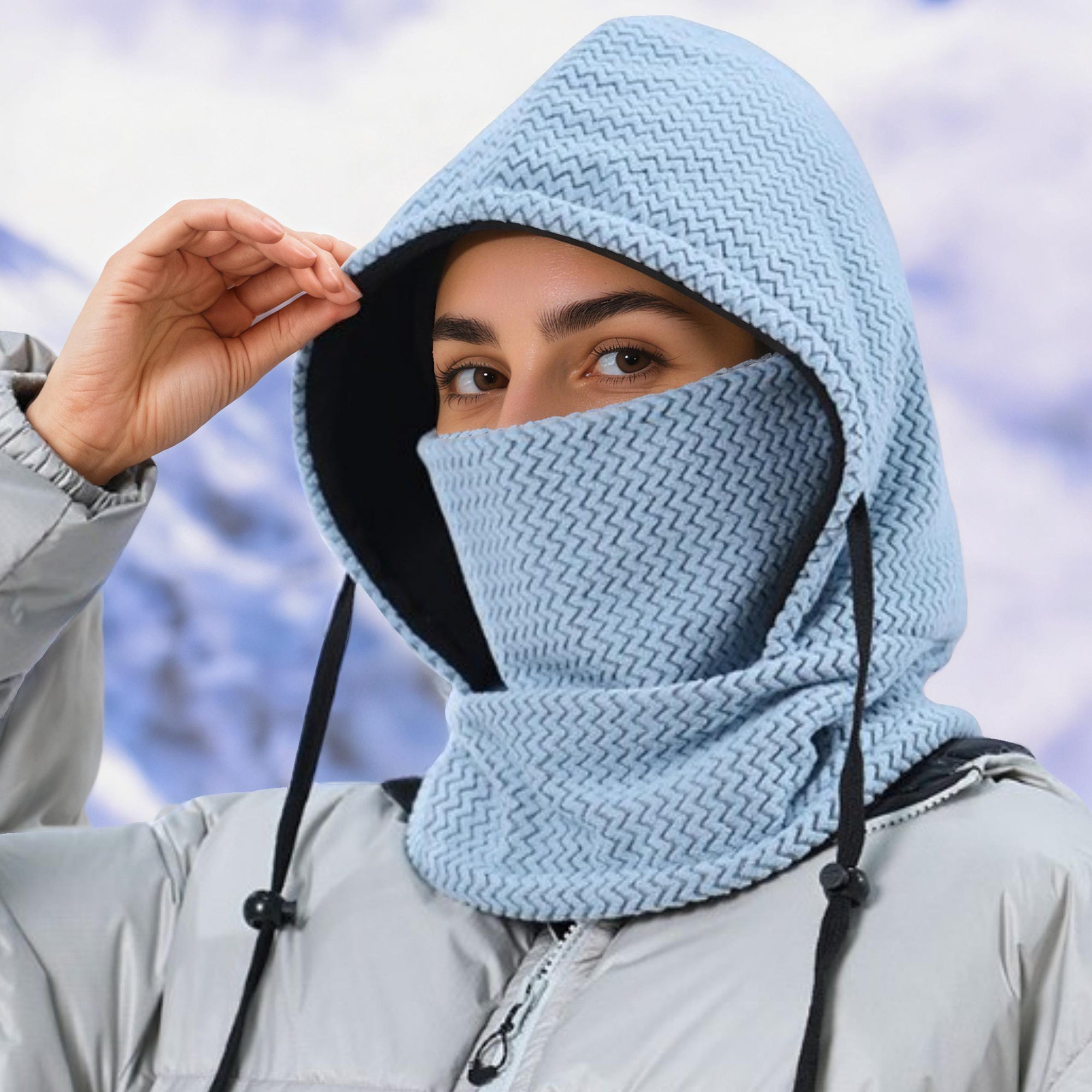 Anna-Kaci Unisex Quilted Thermal Hood with Adjustable Drawstrings and Face Cover