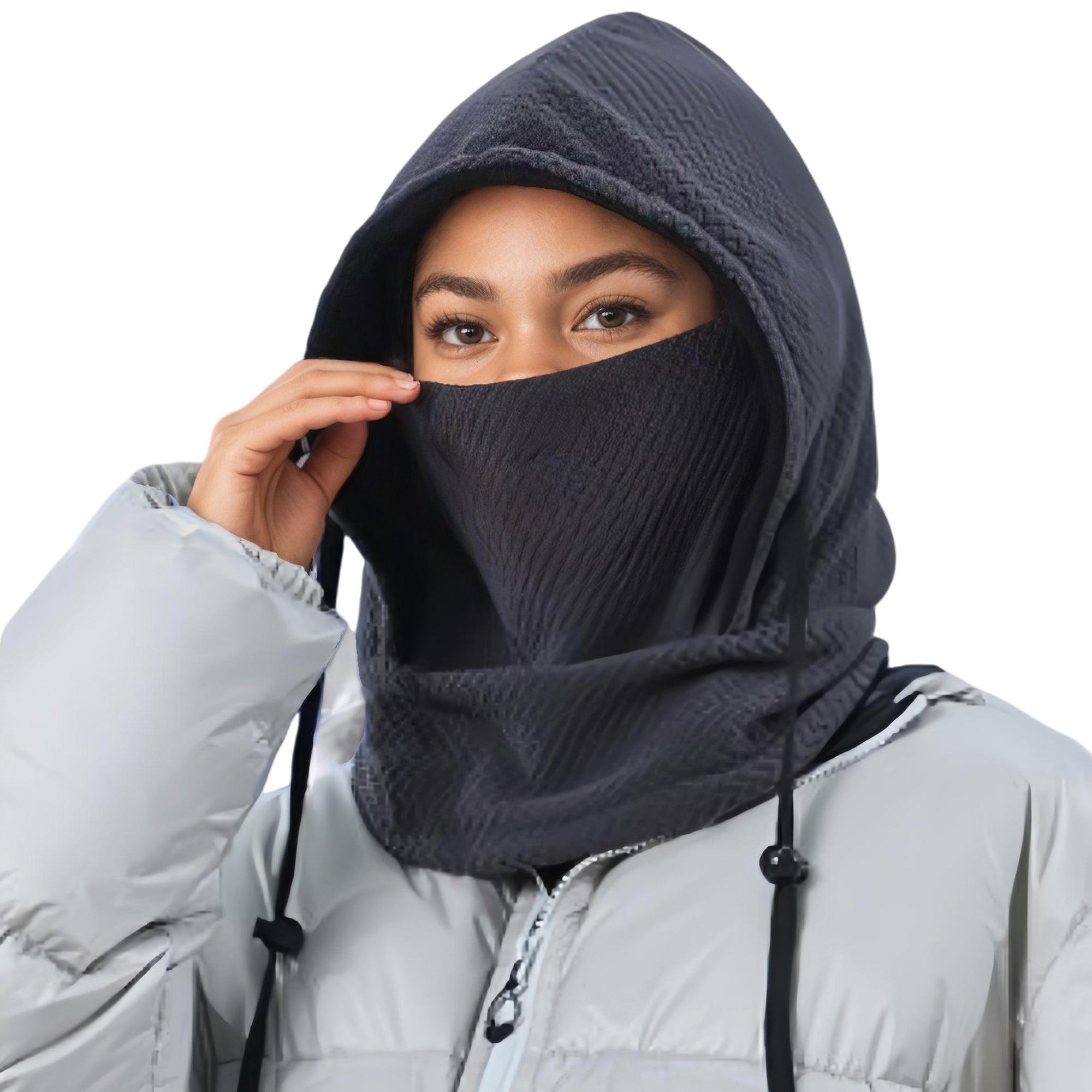 Anna-Kaci Unisex Quilted Thermal Hood with Adjustable Drawstrings and Face Cover