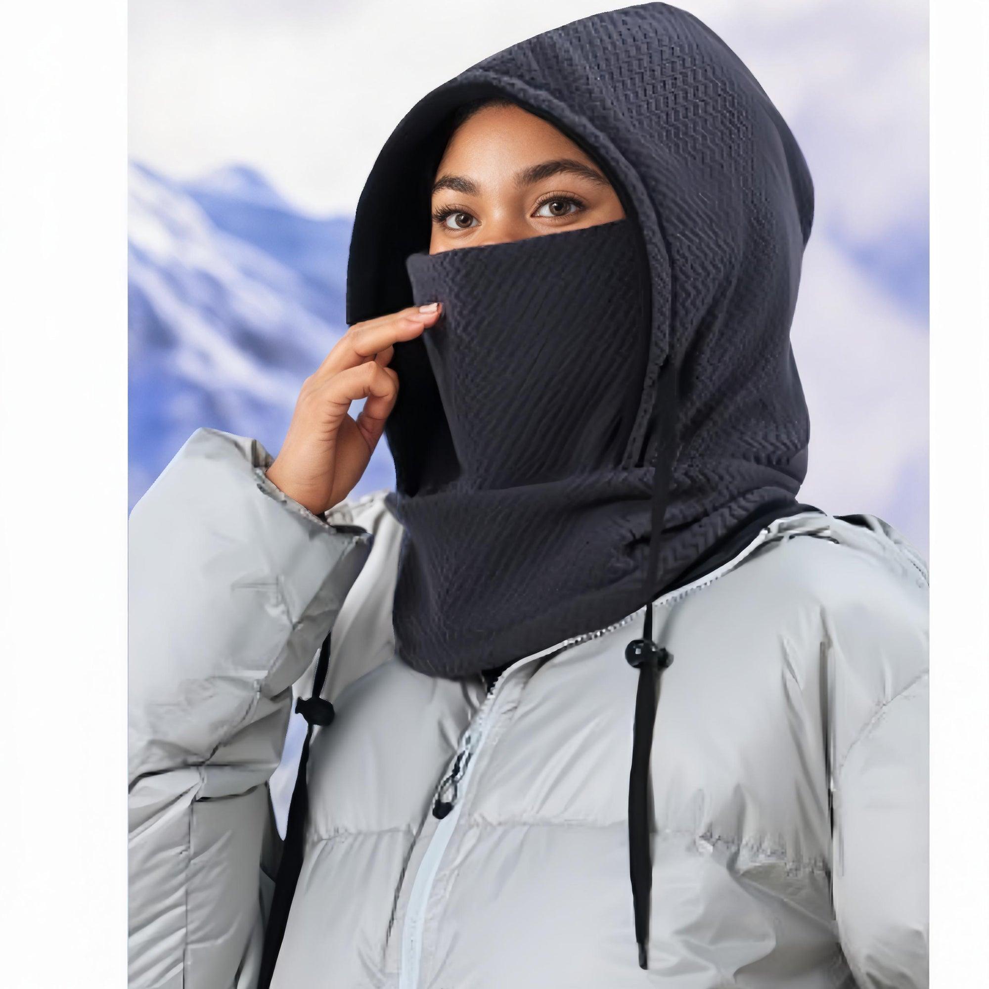Anna-Kaci Unisex Quilted Thermal Hood with Adjustable Drawstrings and Face Cover