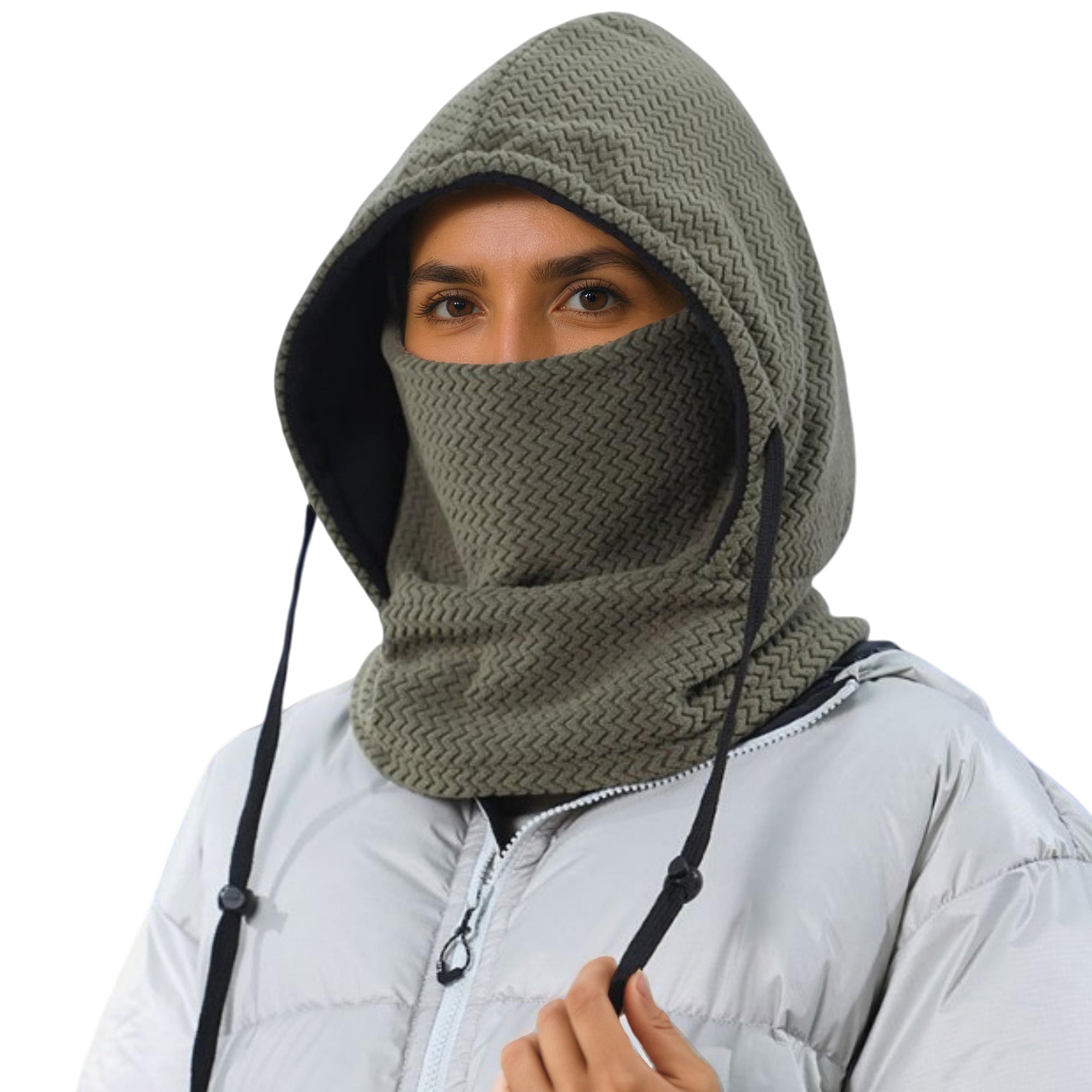 Anna-Kaci Unisex Quilted Thermal Hood with Adjustable Drawstrings and Face Cover