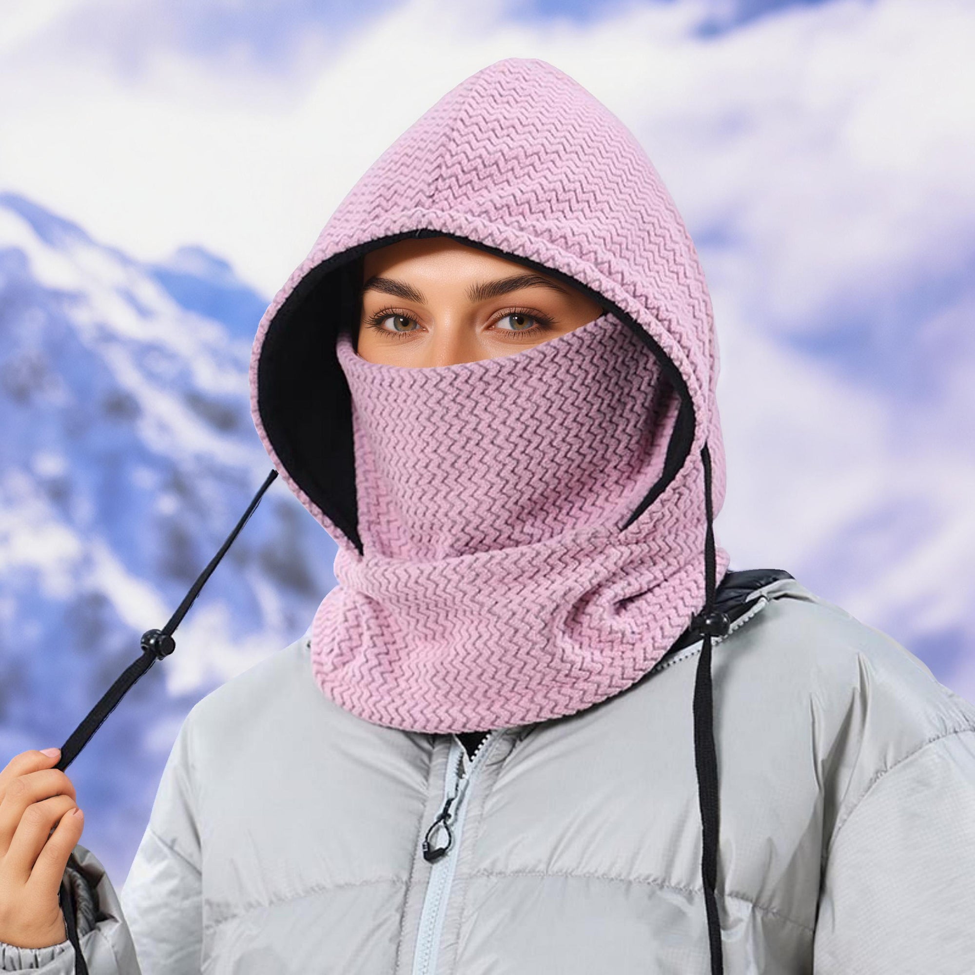 Anna-Kaci Unisex Quilted Thermal Hood with Adjustable Drawstrings and Face Cover