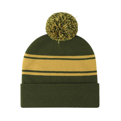 Anna-Kaci Winter Knit Beanie with Pom and Stripe Design Warm Stretchy Hat for Cold Weather