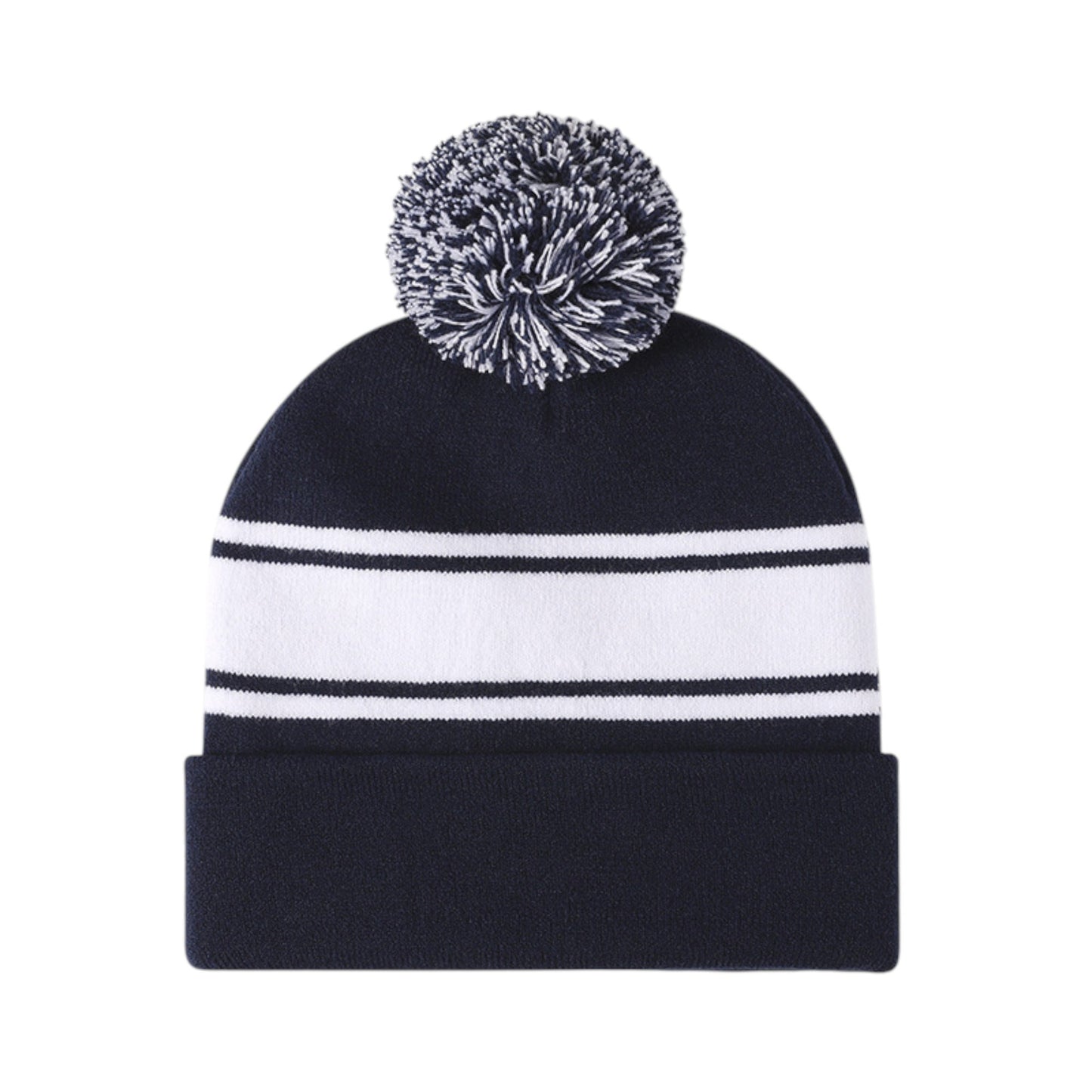 Anna-Kaci Winter Knit Beanie with Pom and Stripe Design Warm Stretchy Hat for Cold Weather