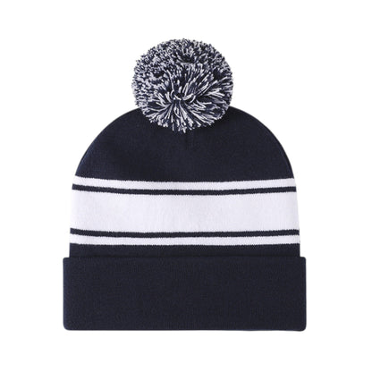 Anna-Kaci Winter Knit Beanie with Pom and Stripe Design Warm Stretchy Hat for Cold Weather
