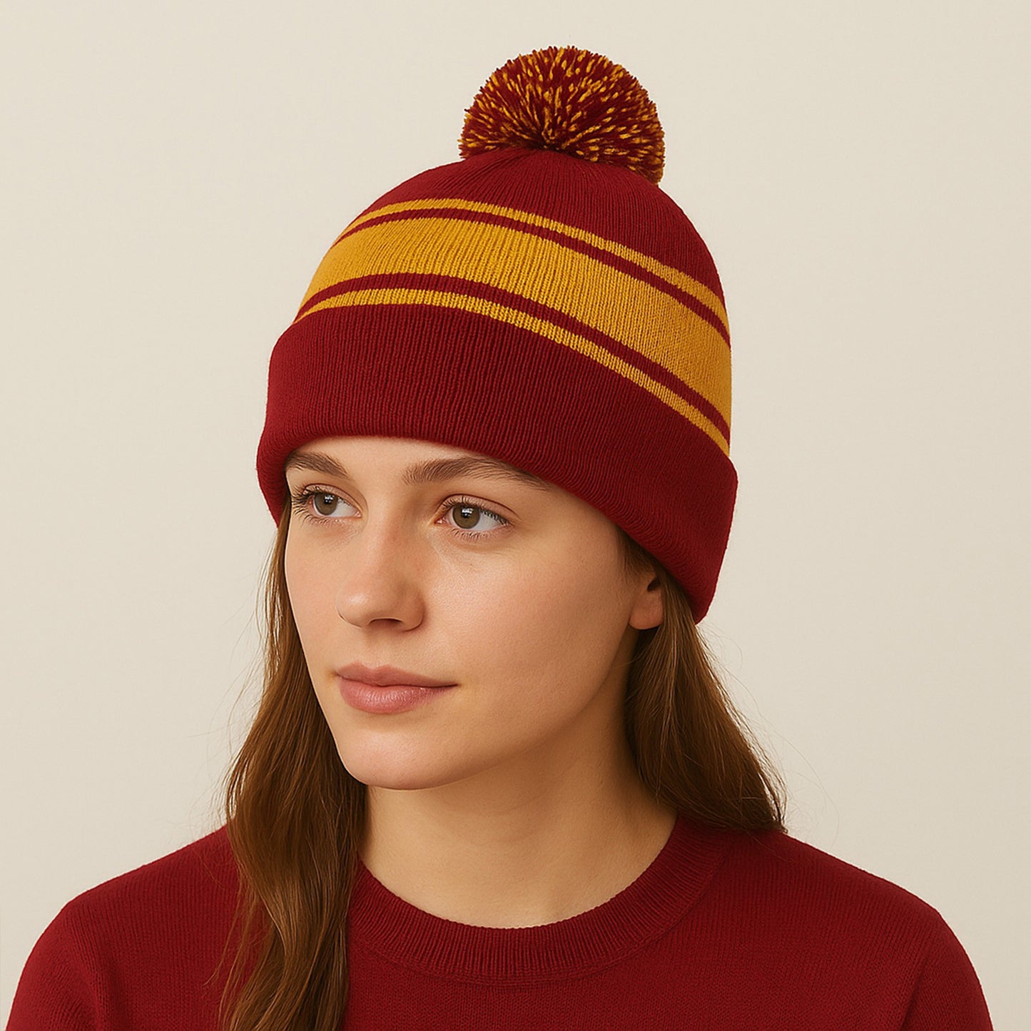 Anna-Kaci Winter Knit Beanie with Pom and Stripe Design Warm Stretchy Hat for Cold Weather