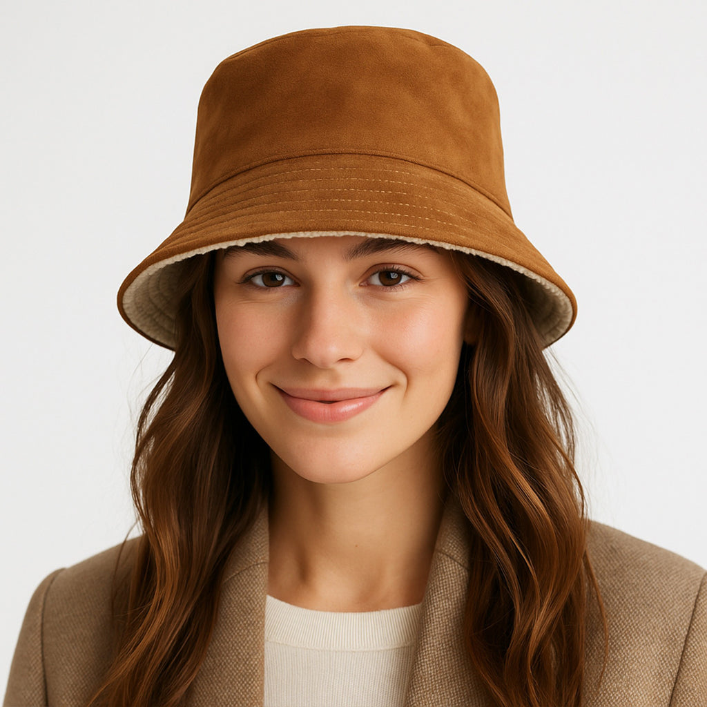 Anna-Kaci Women's Reversible Bucket Hat Warm Suede Winter Cap Soft Double Sided Style
