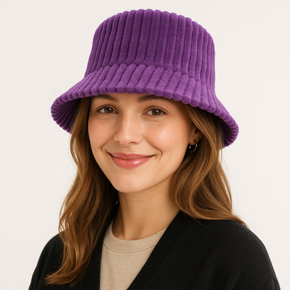 Anna-Kaci Women's Corduroy Bucket Hat Soft Plush Ribbed Texture Warm Winter Hat with Adjustable Fit