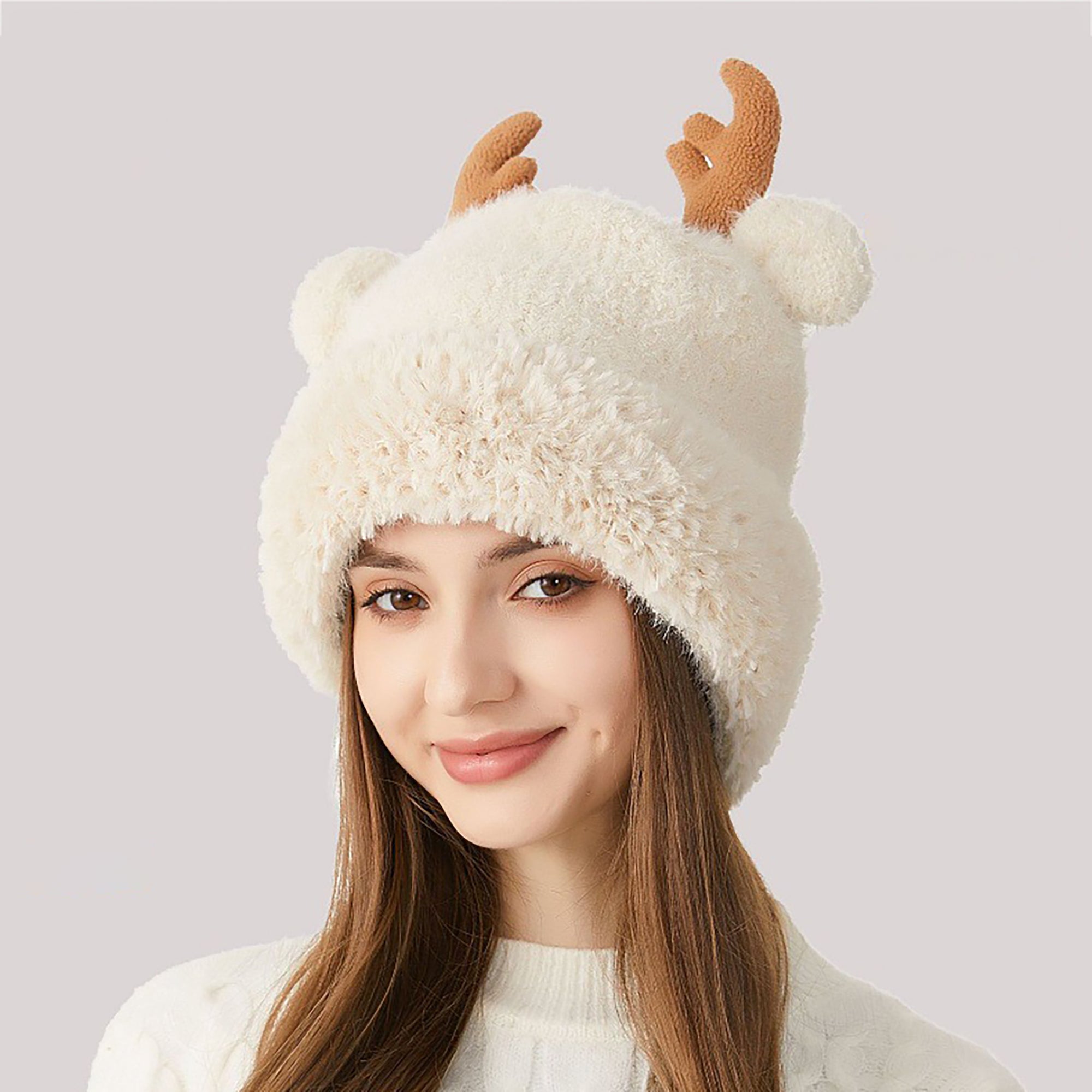 Anna-Kaci Women's Reindeer Antler Fleece Hat - Cute & Warm Winter Accessory