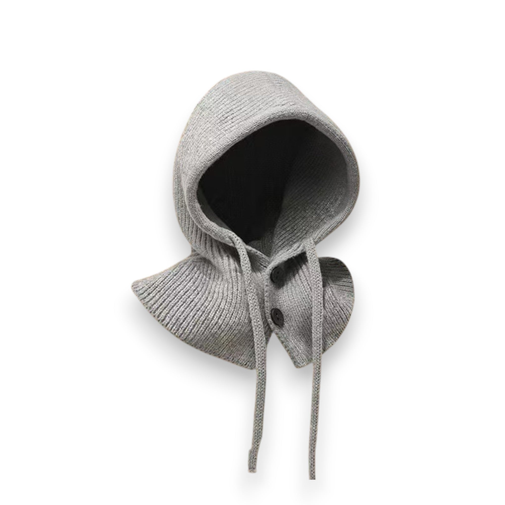 Anna-Kaci Women's Ribbed Knit Hooded Neck Warmer with Button Closure and Drawstring Design
