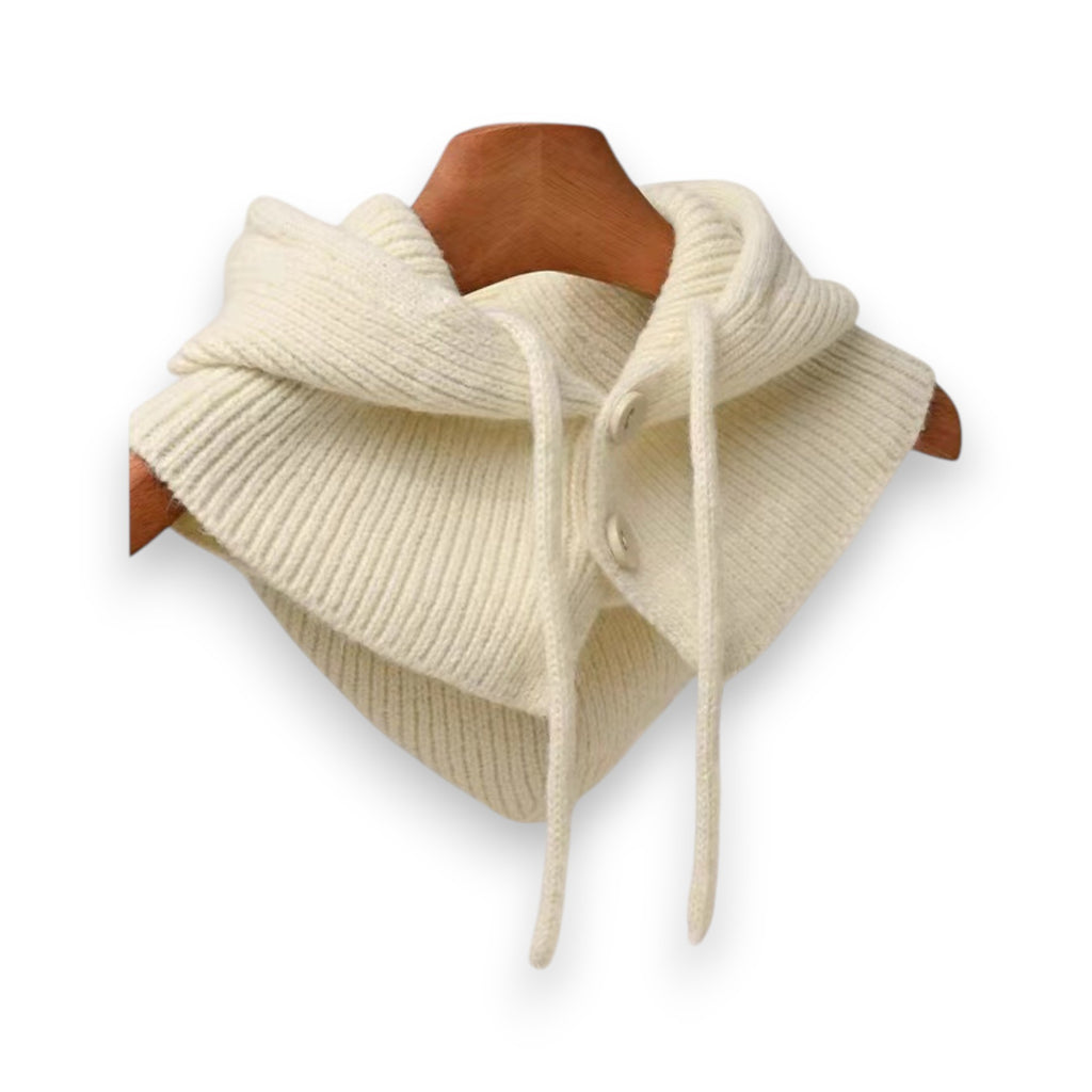 Anna-Kaci Women's Ribbed Knit Hooded Neck Warmer with Button Closure and Drawstring Design