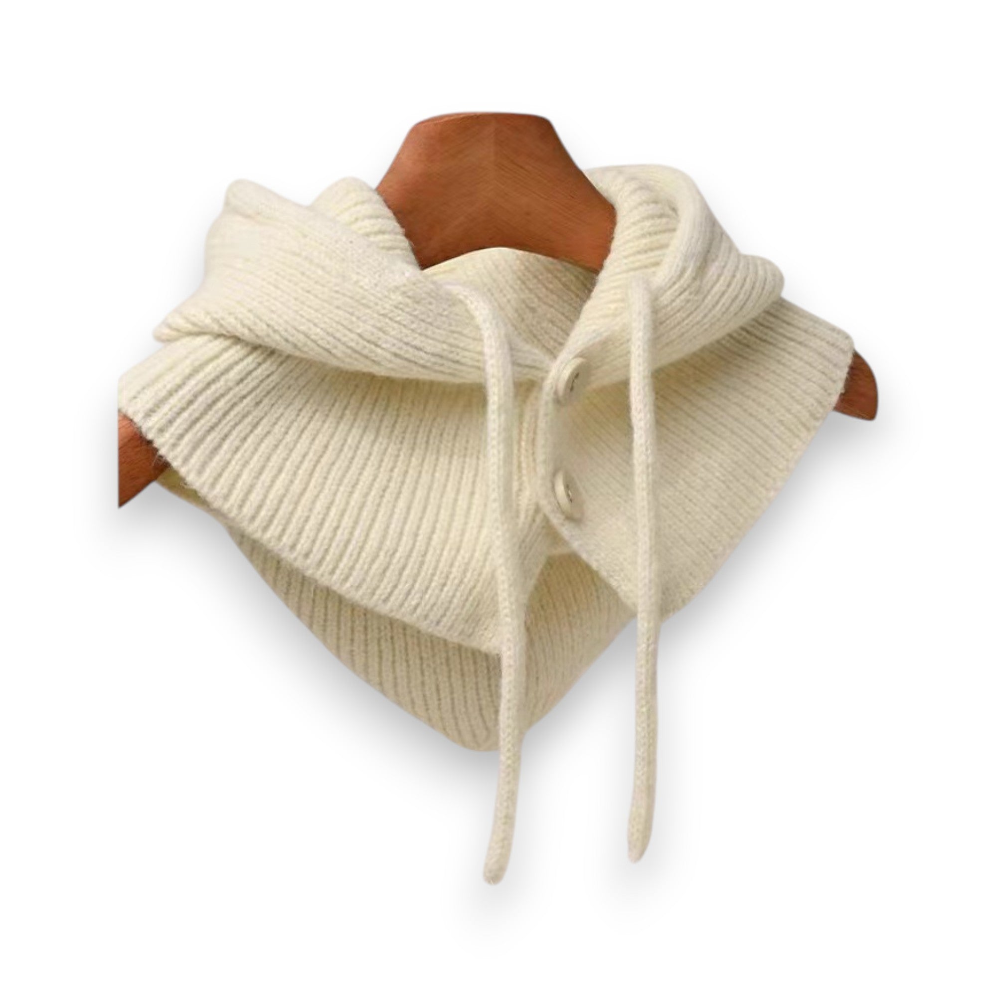 Anna-Kaci Women's Ribbed Knit Hooded Neck Warmer with Button Closure and Drawstring Design