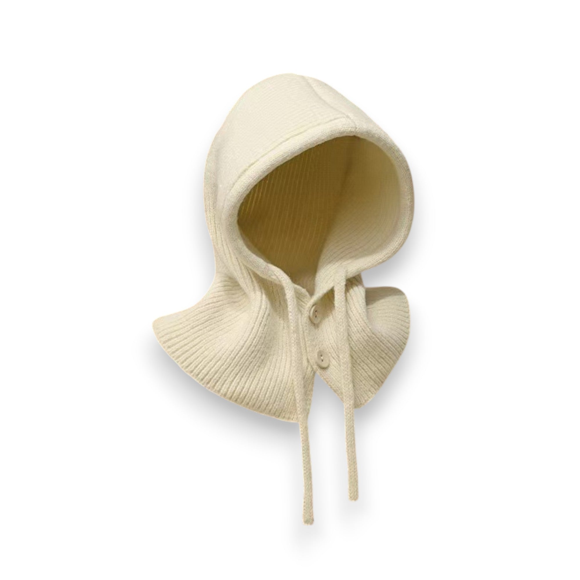 Anna-Kaci Women's Ribbed Knit Hooded Neck Warmer with Button Closure and Drawstring Design