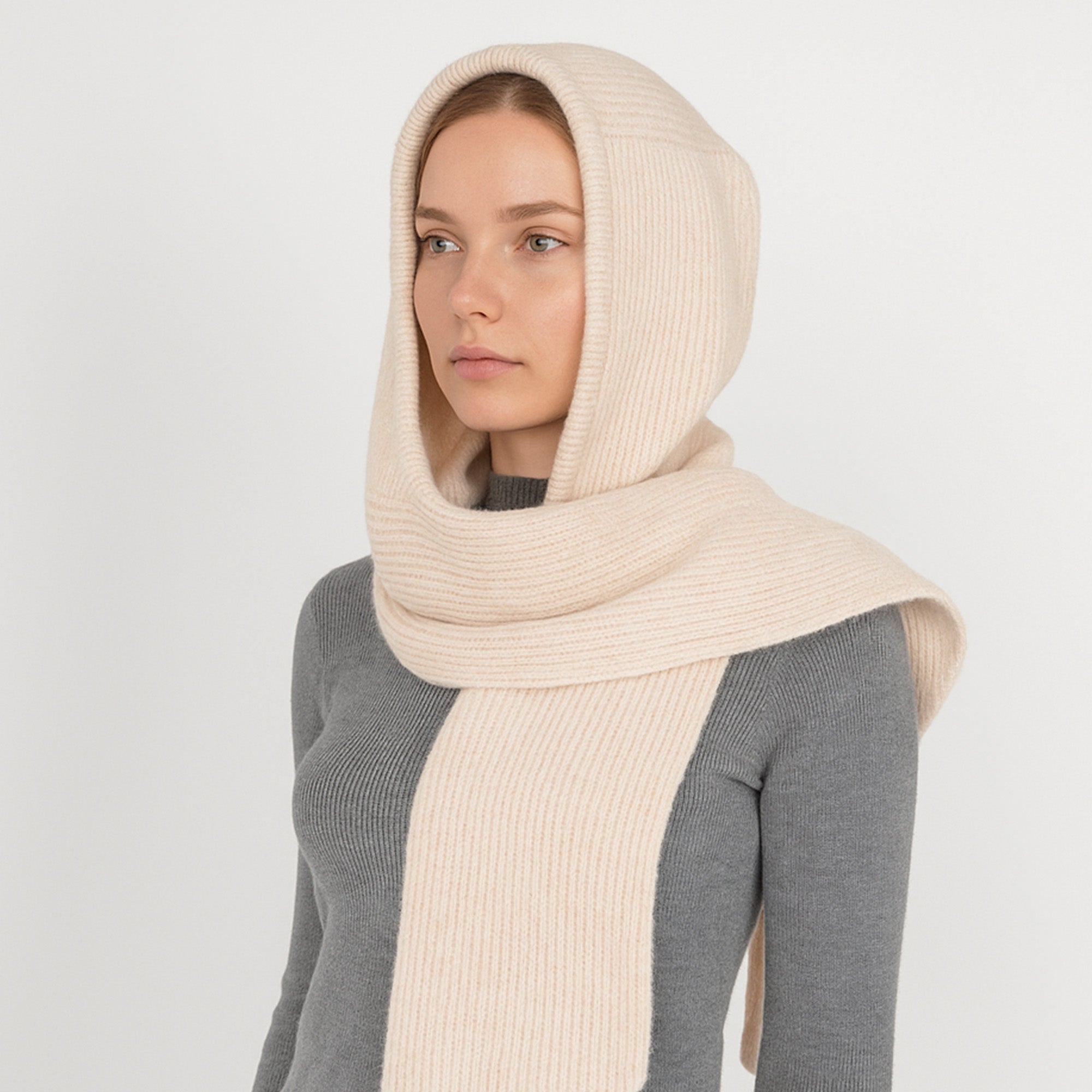 Anna-Kaci Womens Wool Blend Ribbed Knit Hat with Attached Scarf Warm and Convenient