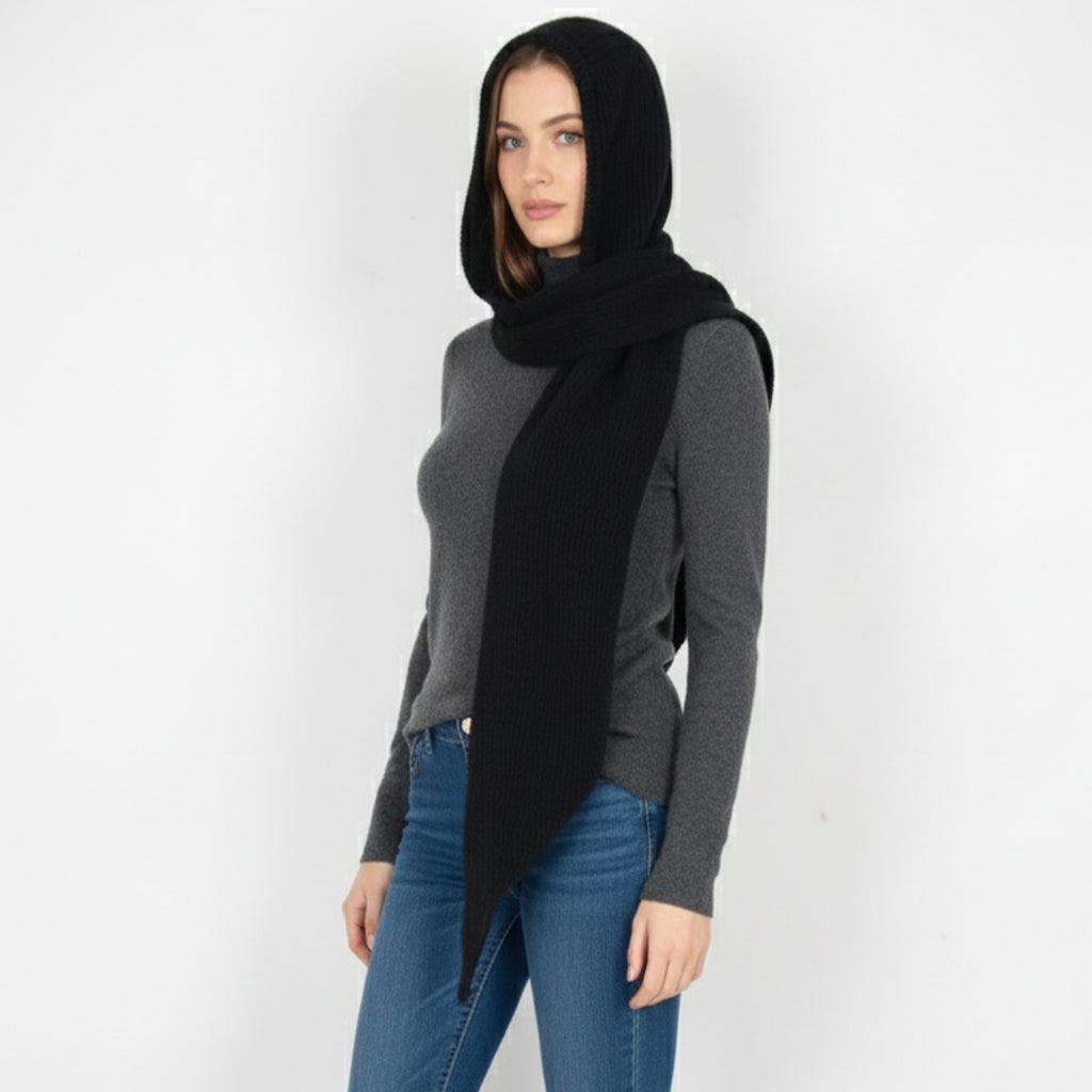 Anna-Kaci Womens Wool Blend Ribbed Knit Hat with Attached Scarf Warm and Convenient