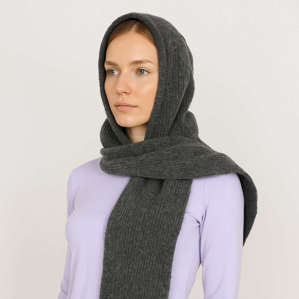 Anna-Kaci Womens Wool Blend Ribbed Knit Hat with Attached Scarf Warm and Convenient