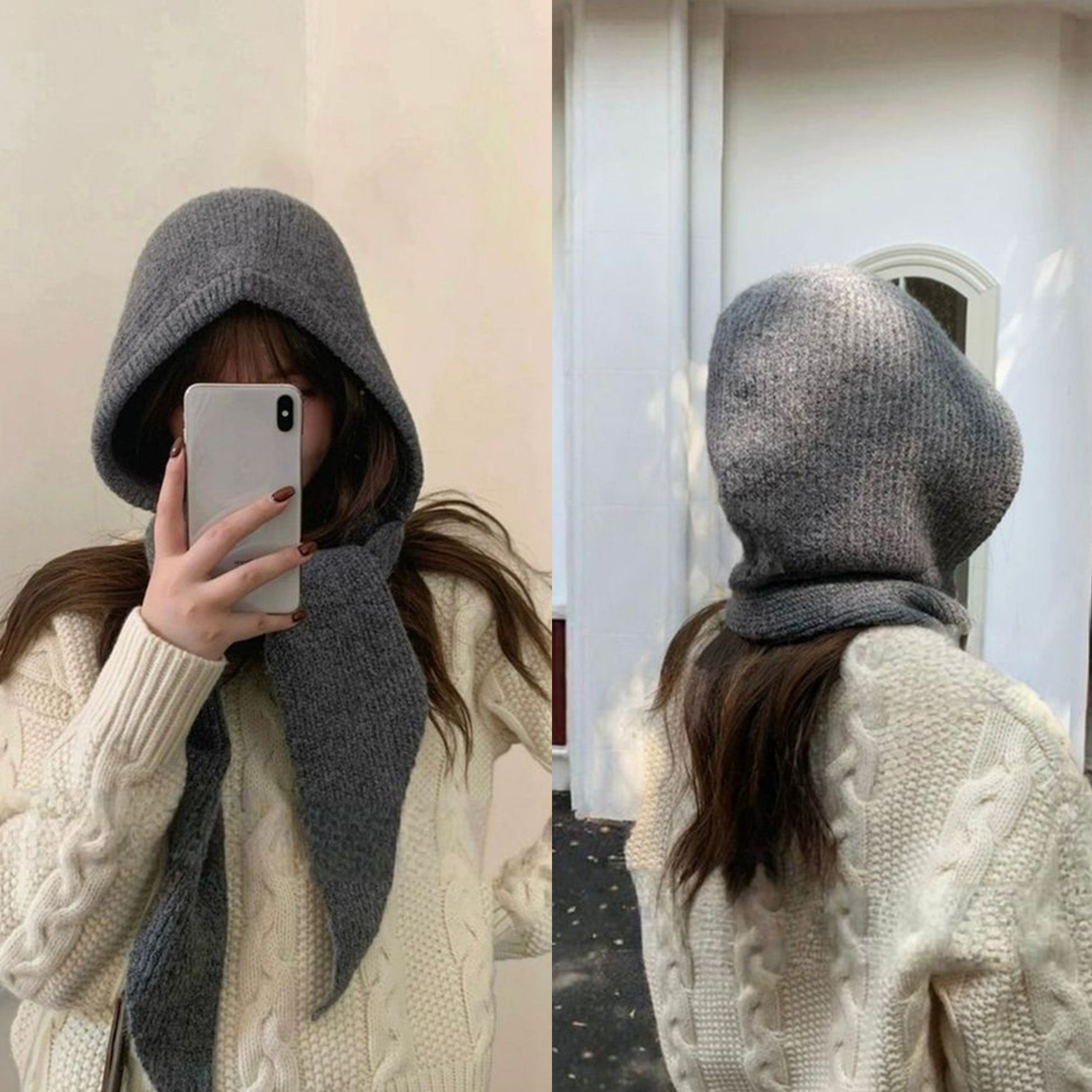 Anna-Kaci Womens Wool Blend Ribbed Knit Hat with Attached Scarf Warm and Convenient