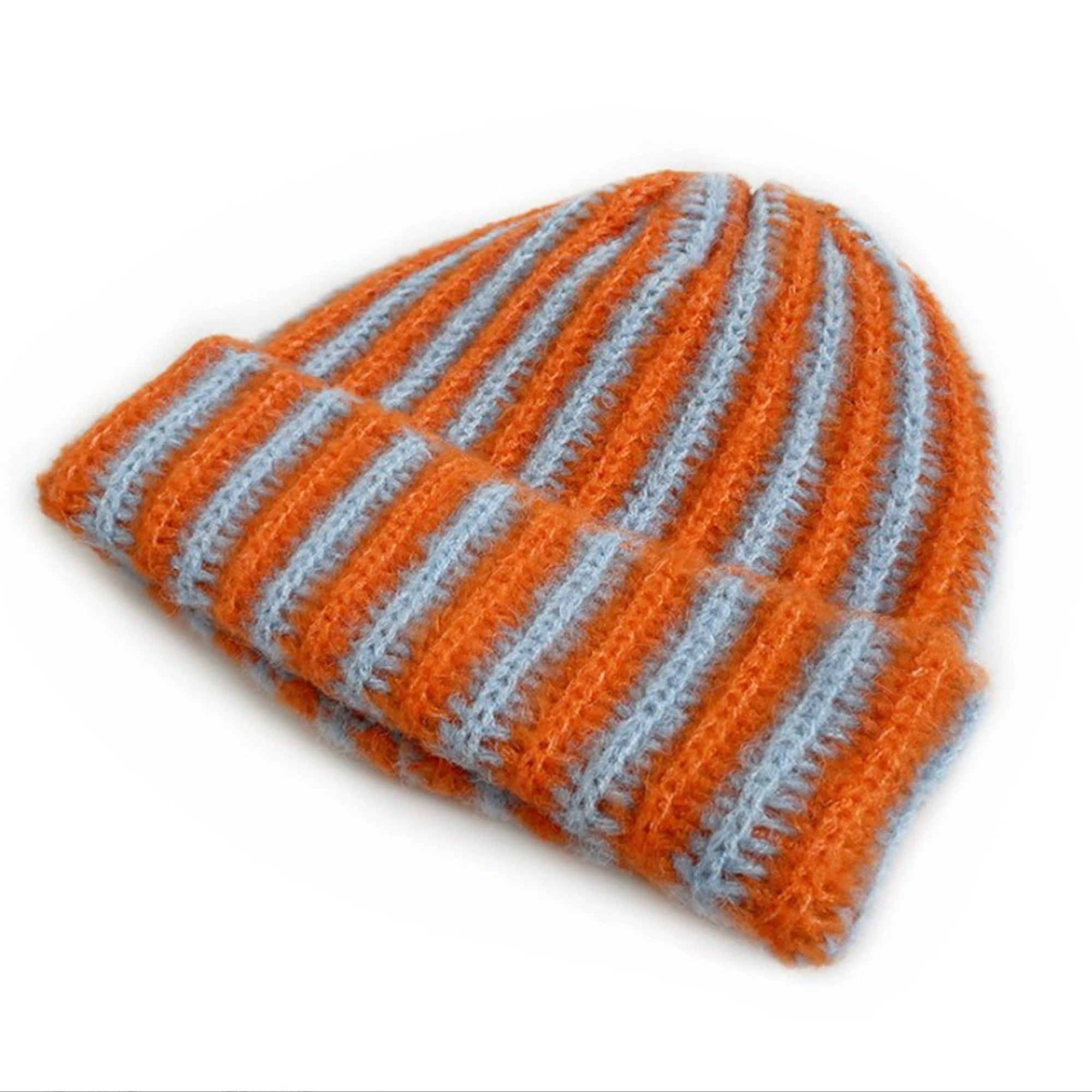 Anna-Kaci Knit Beanie with Colorblock Stripes and Folded Cuff Winter Hat