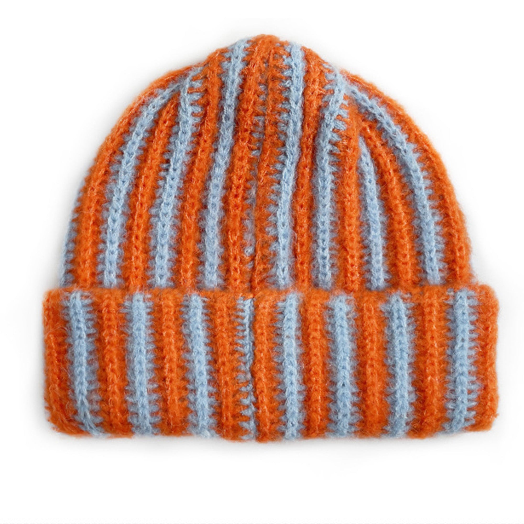 Anna-Kaci Knit Beanie with Colorblock Stripes and Folded Cuff Winter Hat