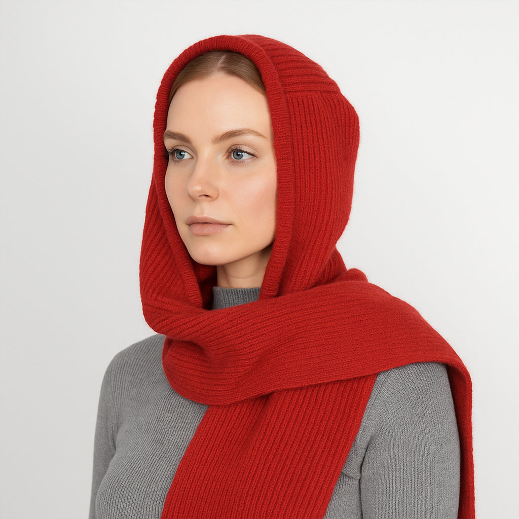 Anna-Kaci Womens Wool Blend Ribbed Knit Hat with Attached Scarf Warm and Convenient