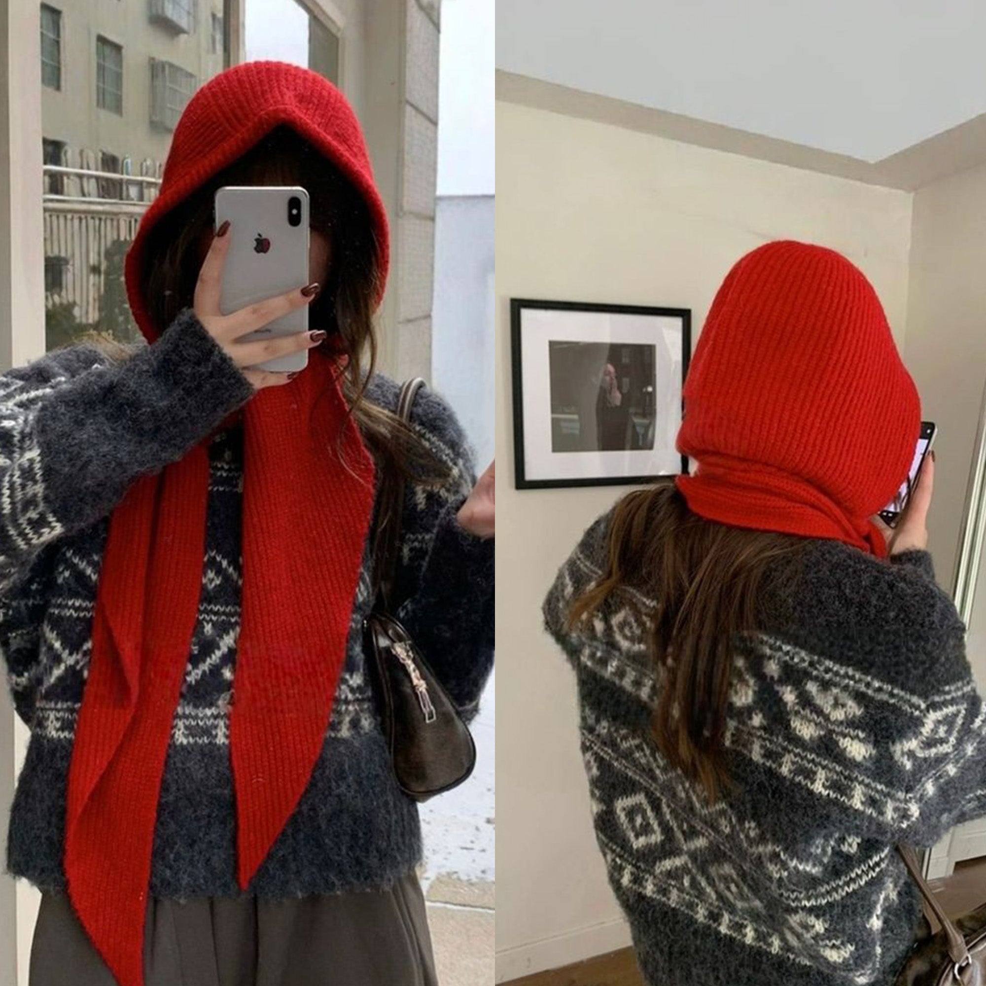 Anna-Kaci Womens Wool Blend Ribbed Knit Hat with Attached Scarf Warm and Convenient