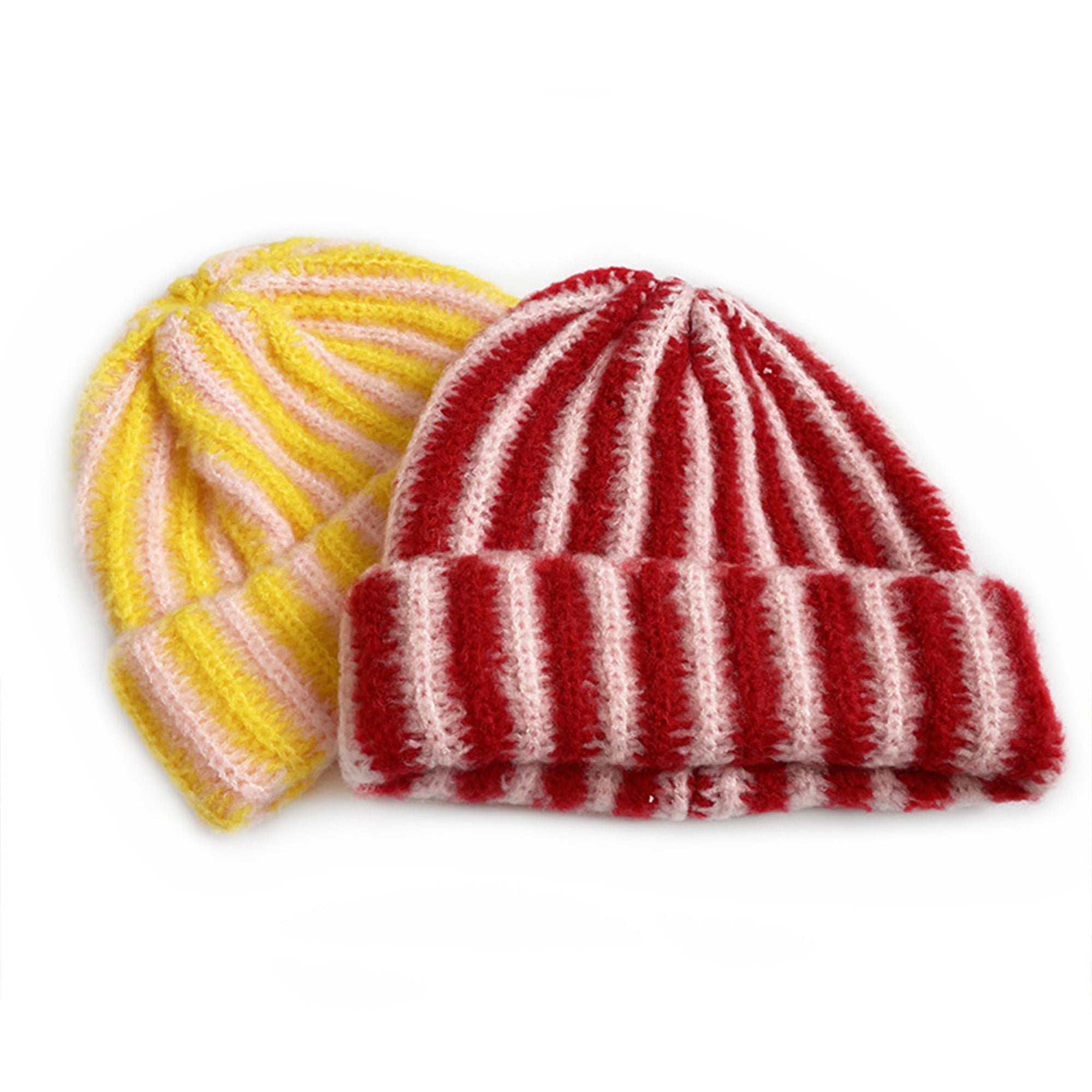 Anna-Kaci Knit Beanie with Colorblock Stripes and Folded Cuff Winter Hat
