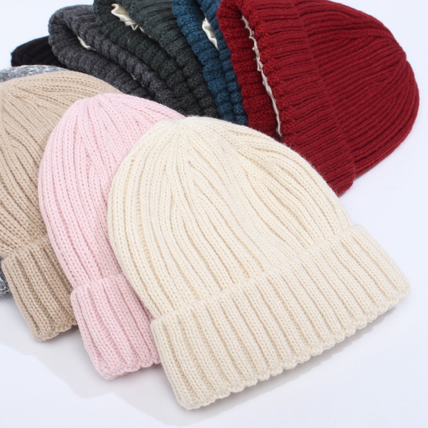 Anna-Kaci Women's Ribbed Knit Beanie Hat with Satin Lining and Folded Cuff