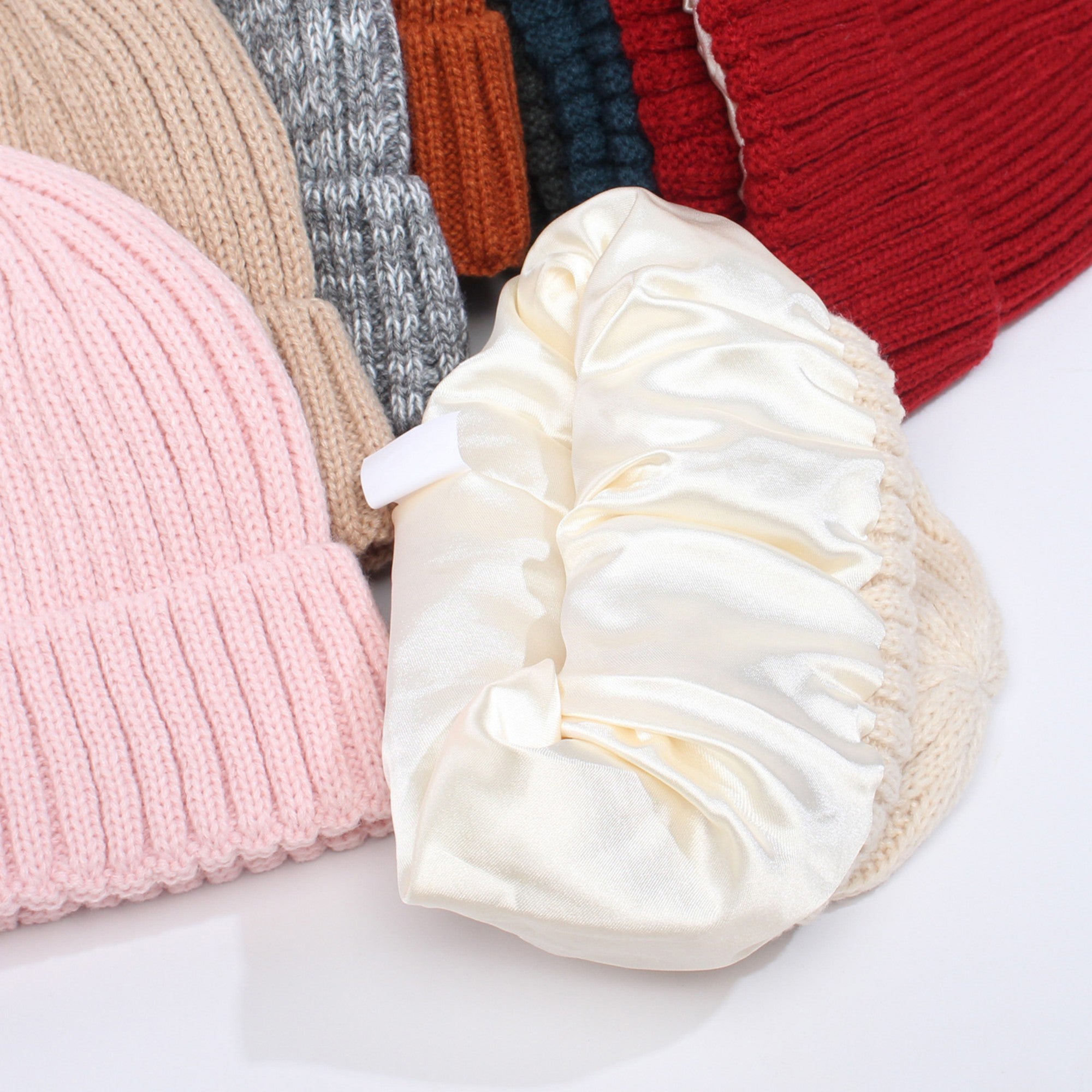 Anna-Kaci Women's Ribbed Knit Beanie Hat with Satin Lining and Folded Cuff