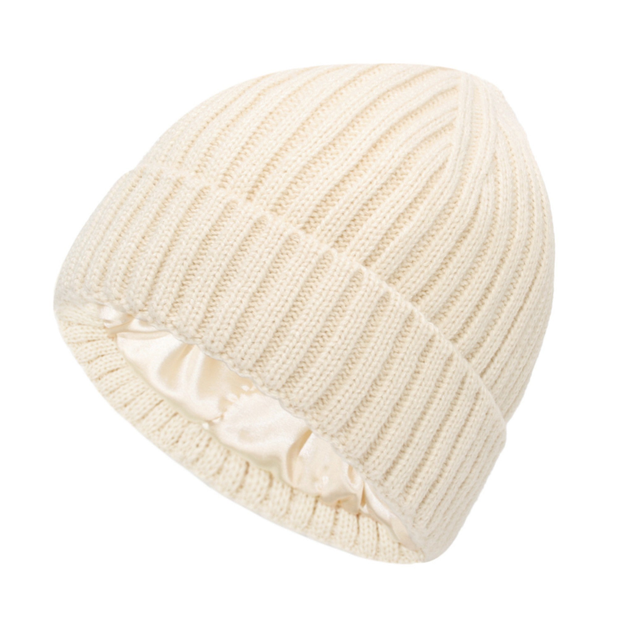 Anna-Kaci Women's Ribbed Knit Beanie Hat with Satin Lining and Folded Cuff