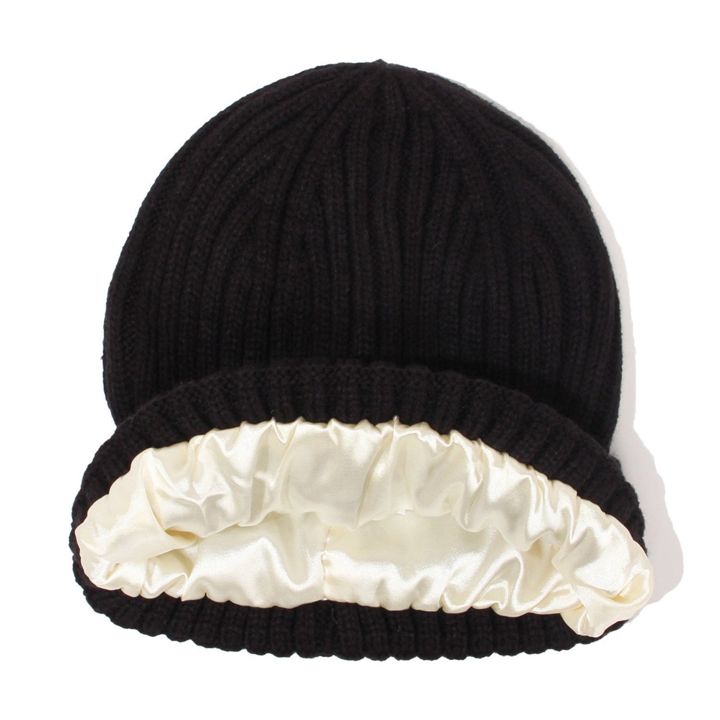Anna-Kaci Women's Ribbed Knit Beanie Hat with Satin Lining and Folded Cuff
