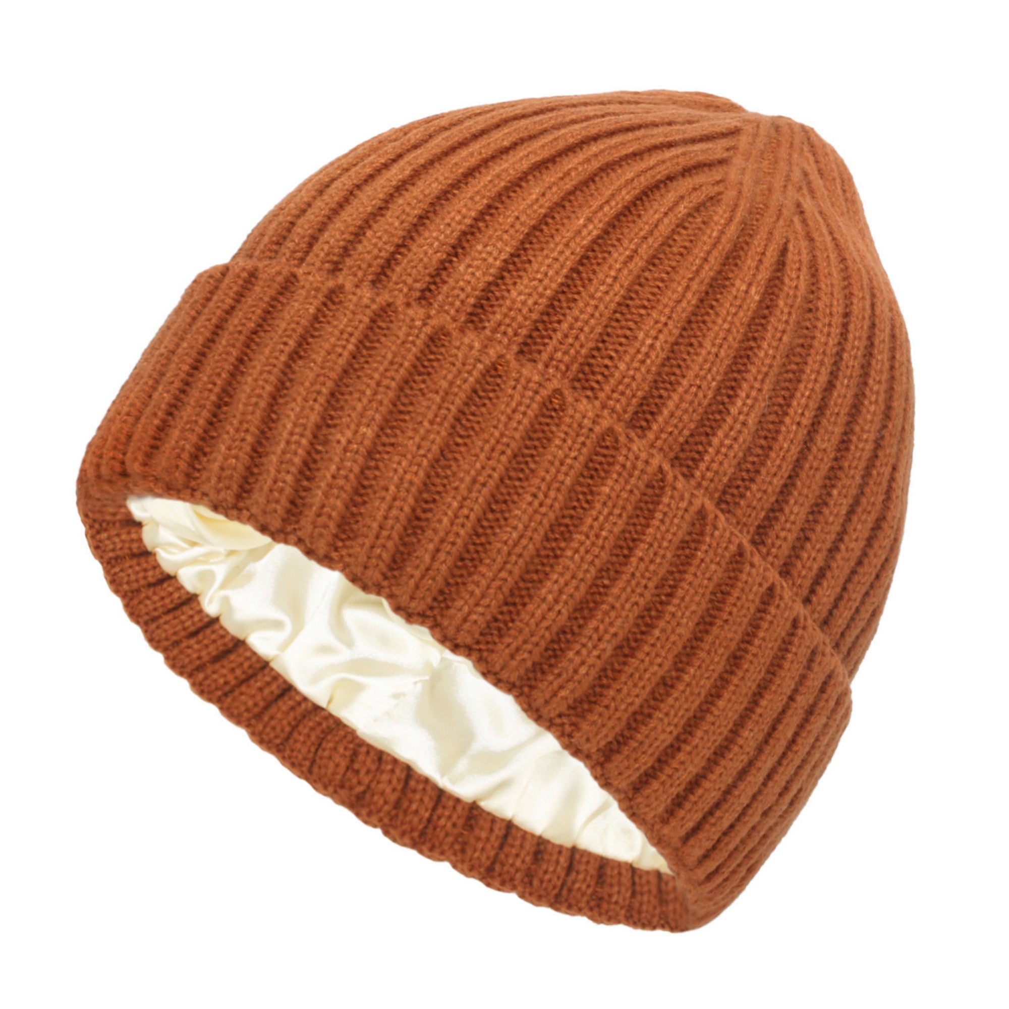 Anna-Kaci Women's Ribbed Knit Beanie Hat with Satin Lining and Folded Cuff