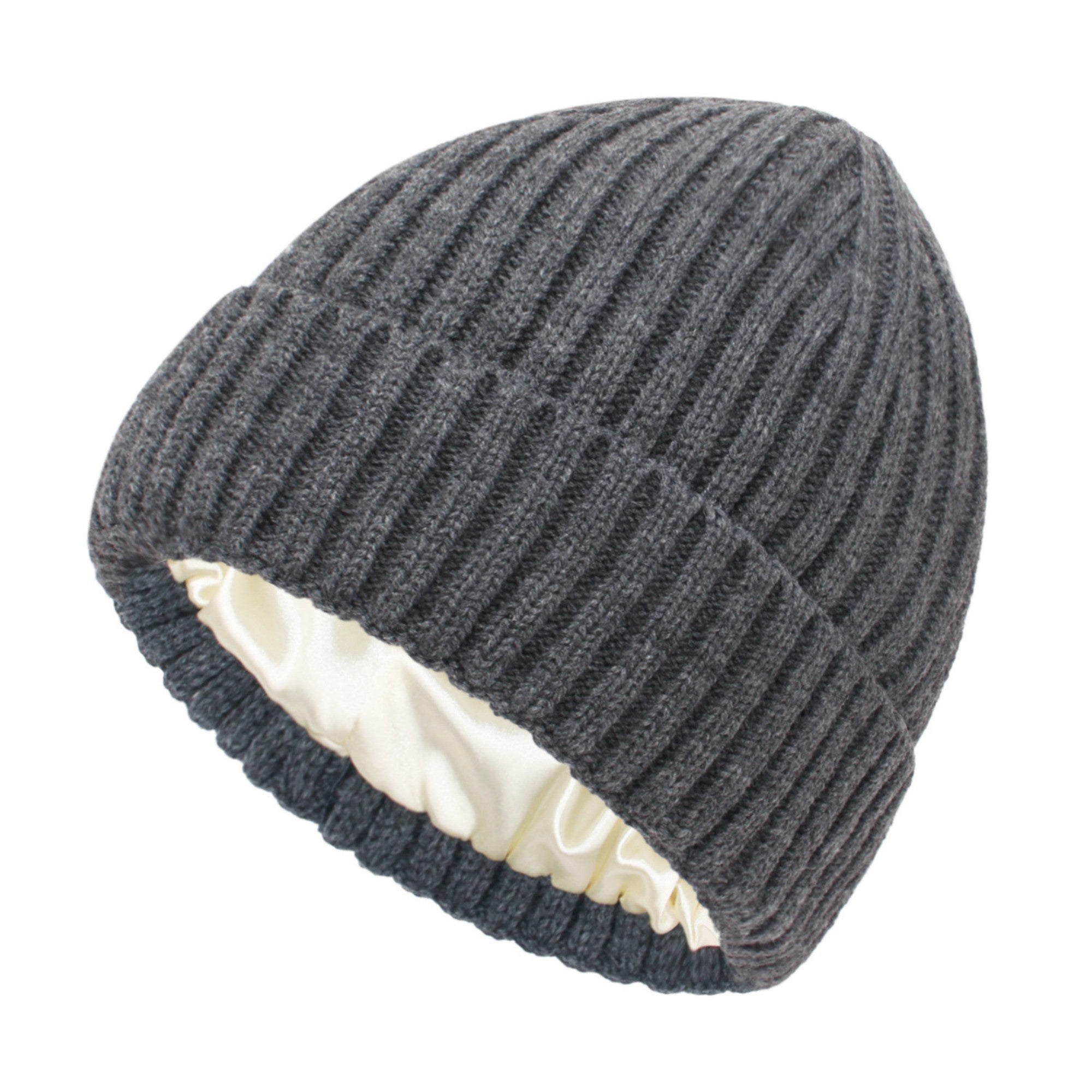 Anna-Kaci Women's Ribbed Knit Beanie Hat with Satin Lining and Folded Cuff