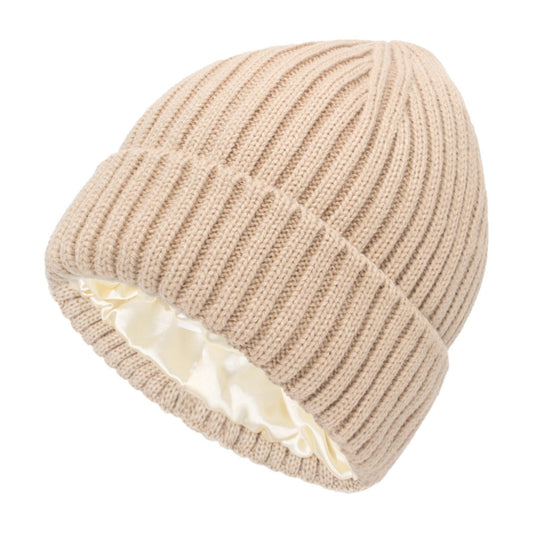 Anna-Kaci Women's Ribbed Knit Beanie Hat with Satin Lining and Folded Cuff