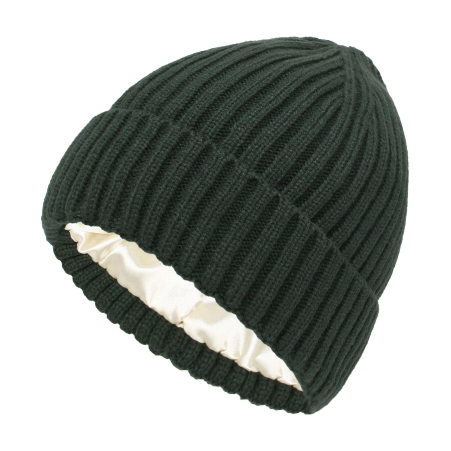 Anna-Kaci Women's Ribbed Knit Beanie Hat with Satin Lining and Folded Cuff