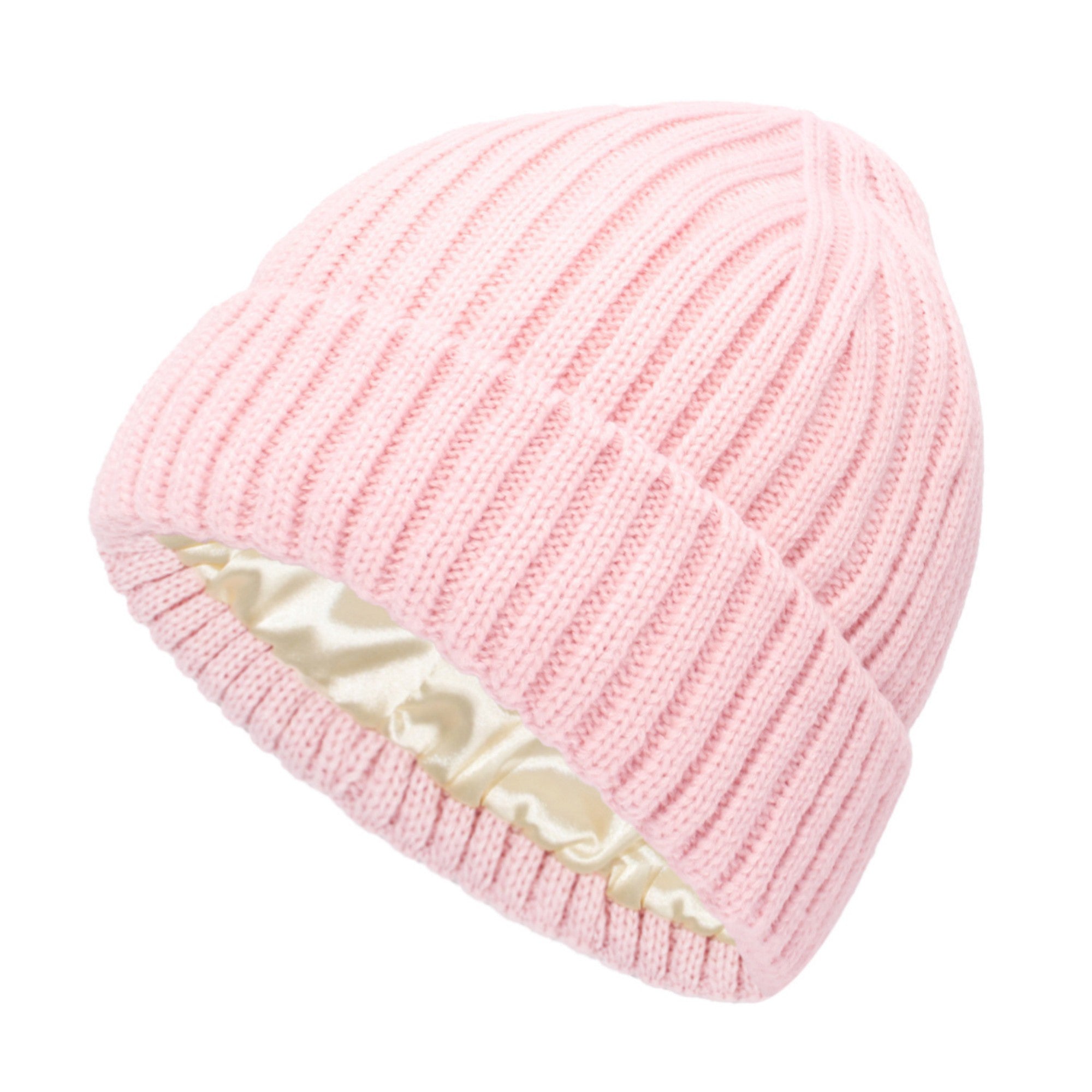 Anna-Kaci Women's Ribbed Knit Beanie Hat with Satin Lining and Folded Cuff