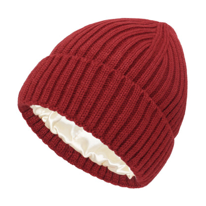 Anna-Kaci Women's Ribbed Knit Beanie Hat with Satin Lining and Folded Cuff