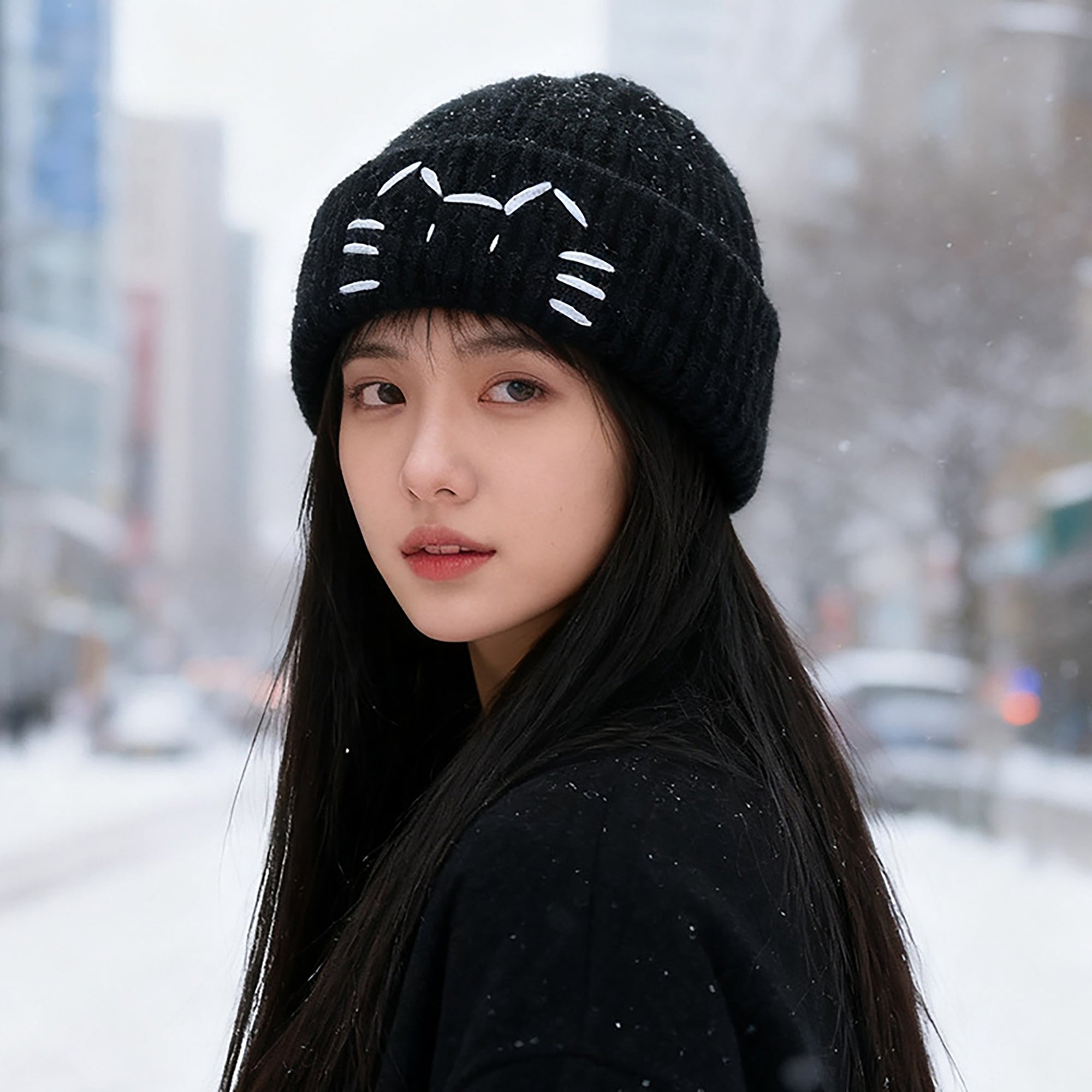 Anna-Kaci Women's Knitted Beanie with Cat Embroidery - Cute & Warm Winter Hat for Cold Weather