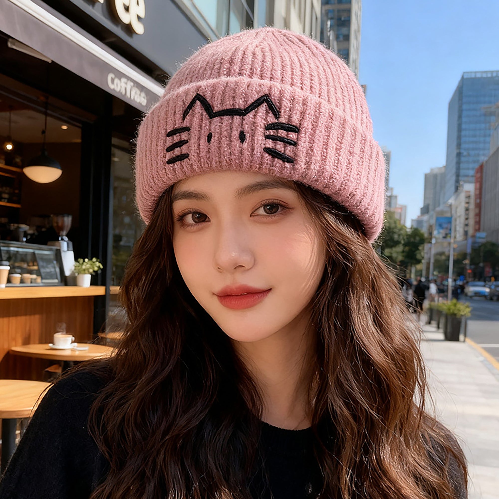 Anna-Kaci Women's Knitted Beanie with Cat Embroidery - Cute & Warm Winter Hat for Cold Weather