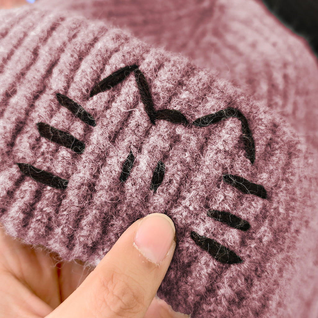Anna-Kaci Women's Knitted Beanie with Cat Embroidery - Cute & Warm Winter Hat for Cold Weather