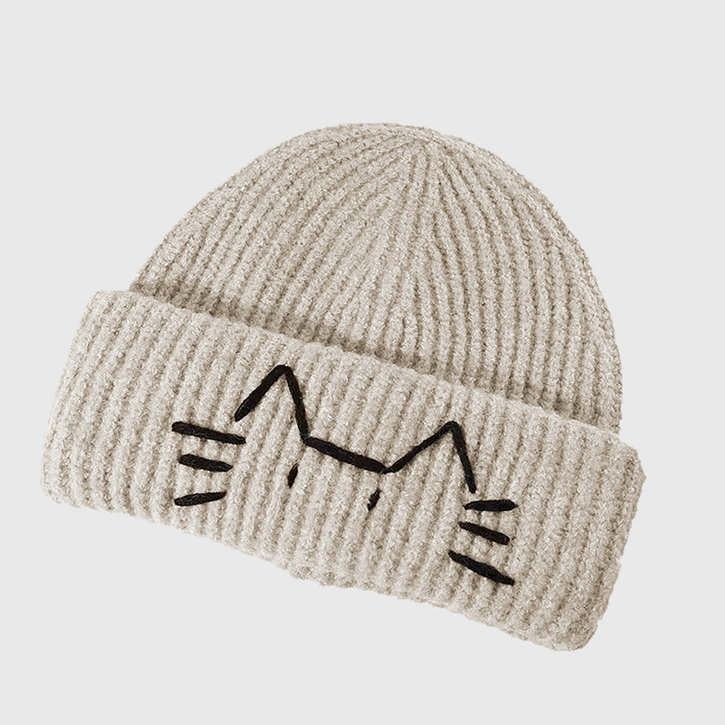 Anna-Kaci Women's Knitted Beanie with Cat Embroidery - Cute & Warm Winter Hat for Cold Weather
