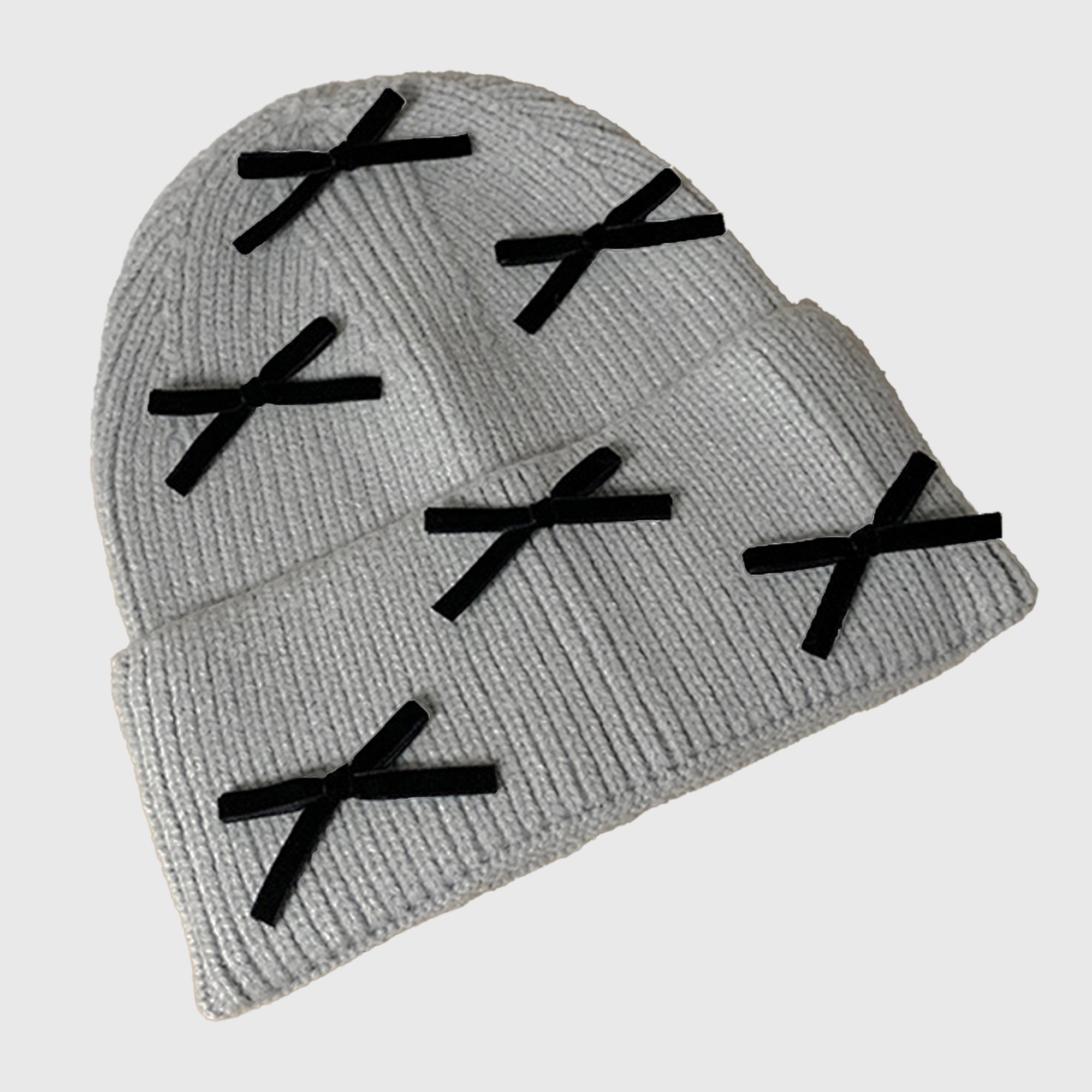 Anna-Kaci Women's Knitted Beanie with Black Bow Accents - Cute & Stylish Winter Hat for Cold Weather