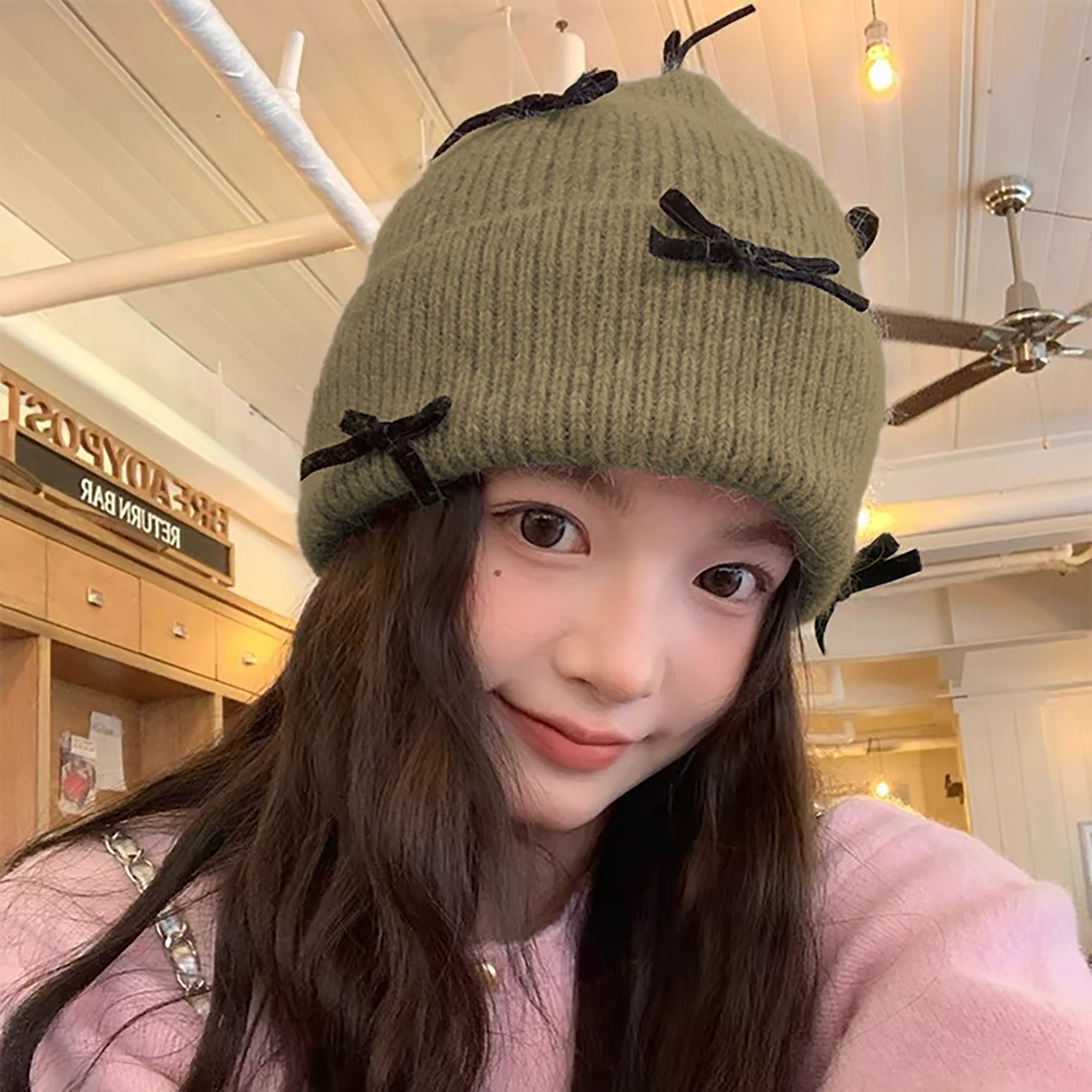Anna-Kaci Women's Knitted Beanie with Black Bow Accents - Cute & Stylish Winter Hat for Cold Weather