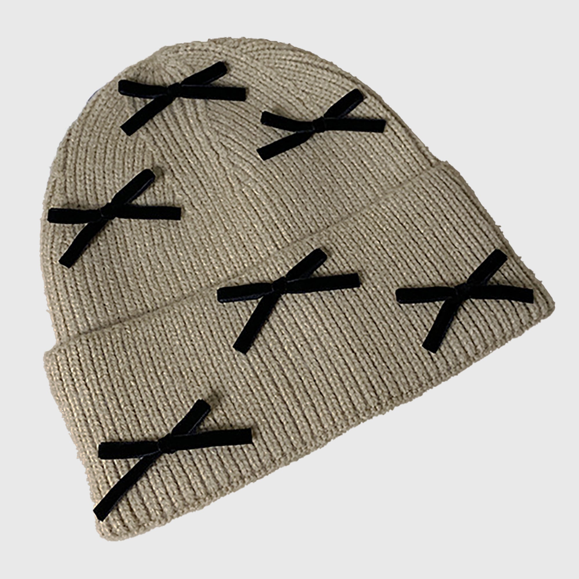 Anna-Kaci Women's Knitted Beanie with Black Bow Accents - Cute & Stylish Winter Hat for Cold Weather