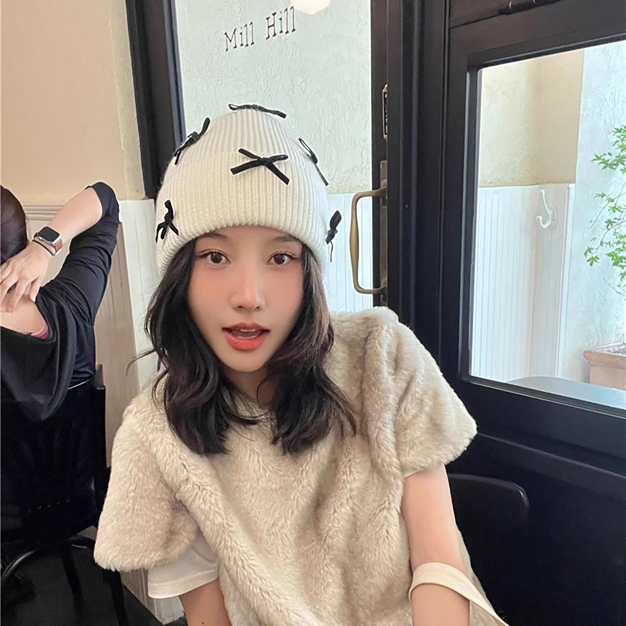 Anna-Kaci Women's Knitted Beanie with Black Bow Accents - Cute & Stylish Winter Hat for Cold Weather