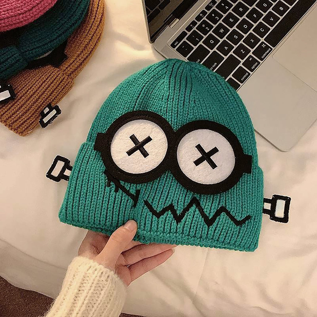 Anna-Kaci Women's Knitted Beanie with Cartoon Monster Eye Design - Cute & Warm Winter Hat for Cold Weather