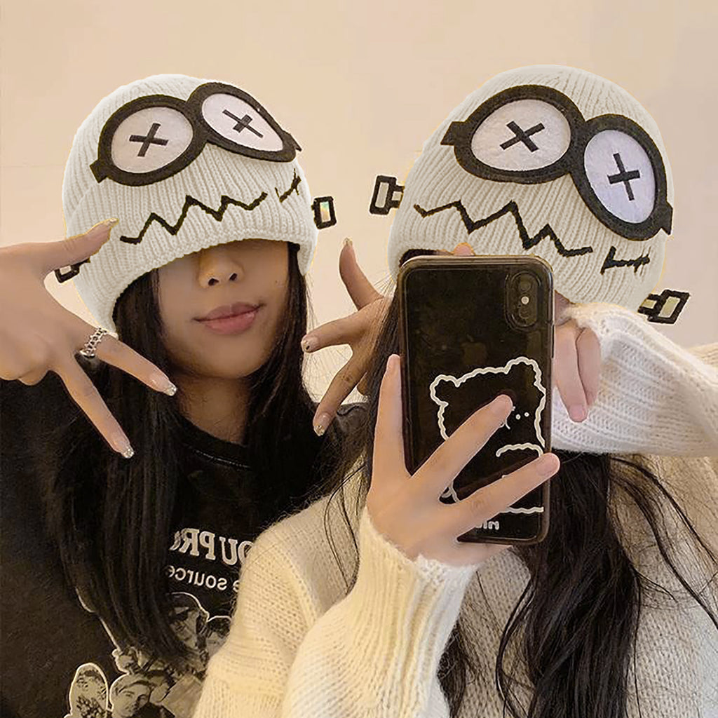 Anna-Kaci Women's Knitted Beanie with Cartoon Monster Eye Design - Cute & Warm Winter Hat for Cold Weather