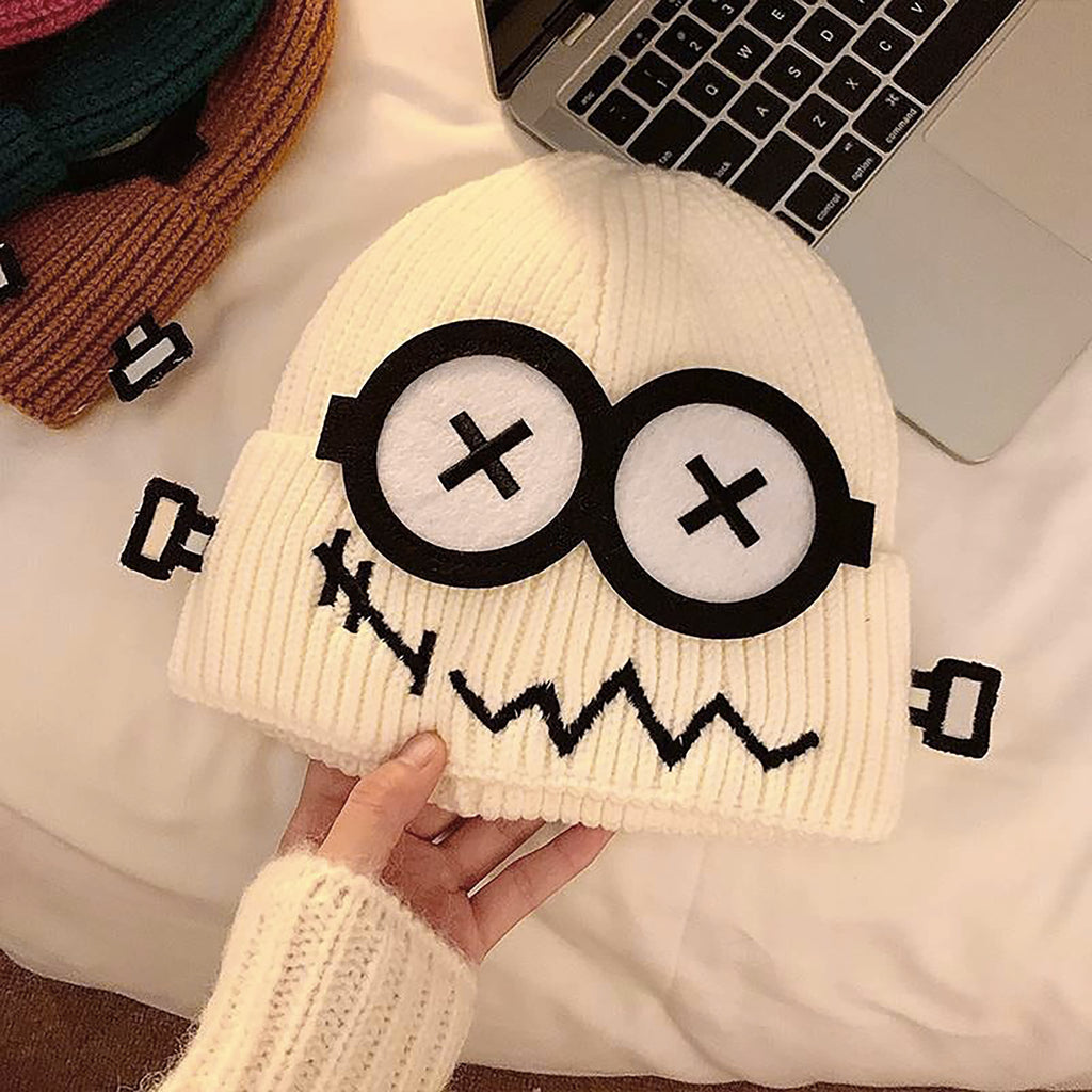 Anna-Kaci Women's Knitted Beanie with Cartoon Monster Eye Design - Cute & Warm Winter Hat for Cold Weather