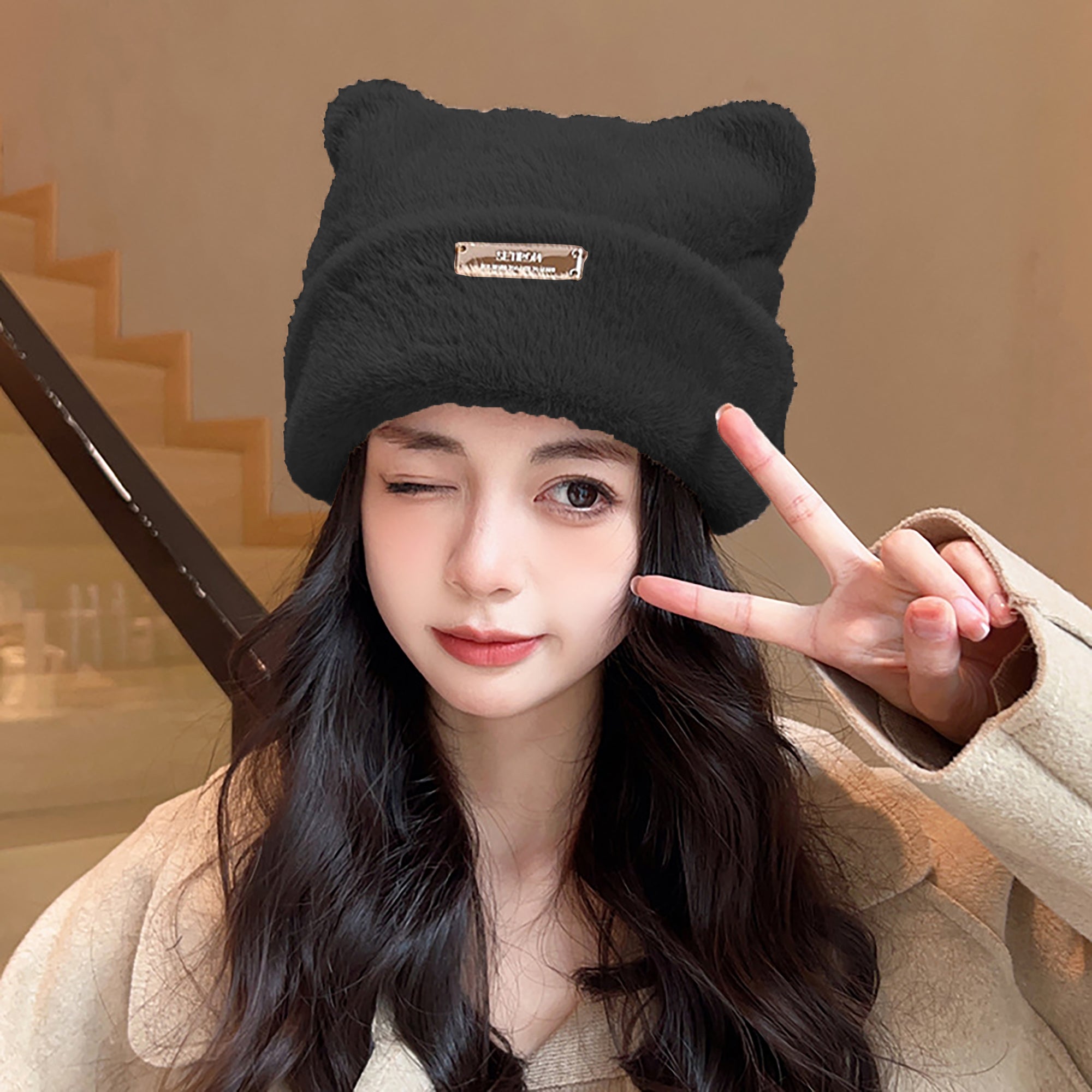 Anna-Kaci Women's Fuzzy Cat Ear Beanie - Soft Plush Winter Hat